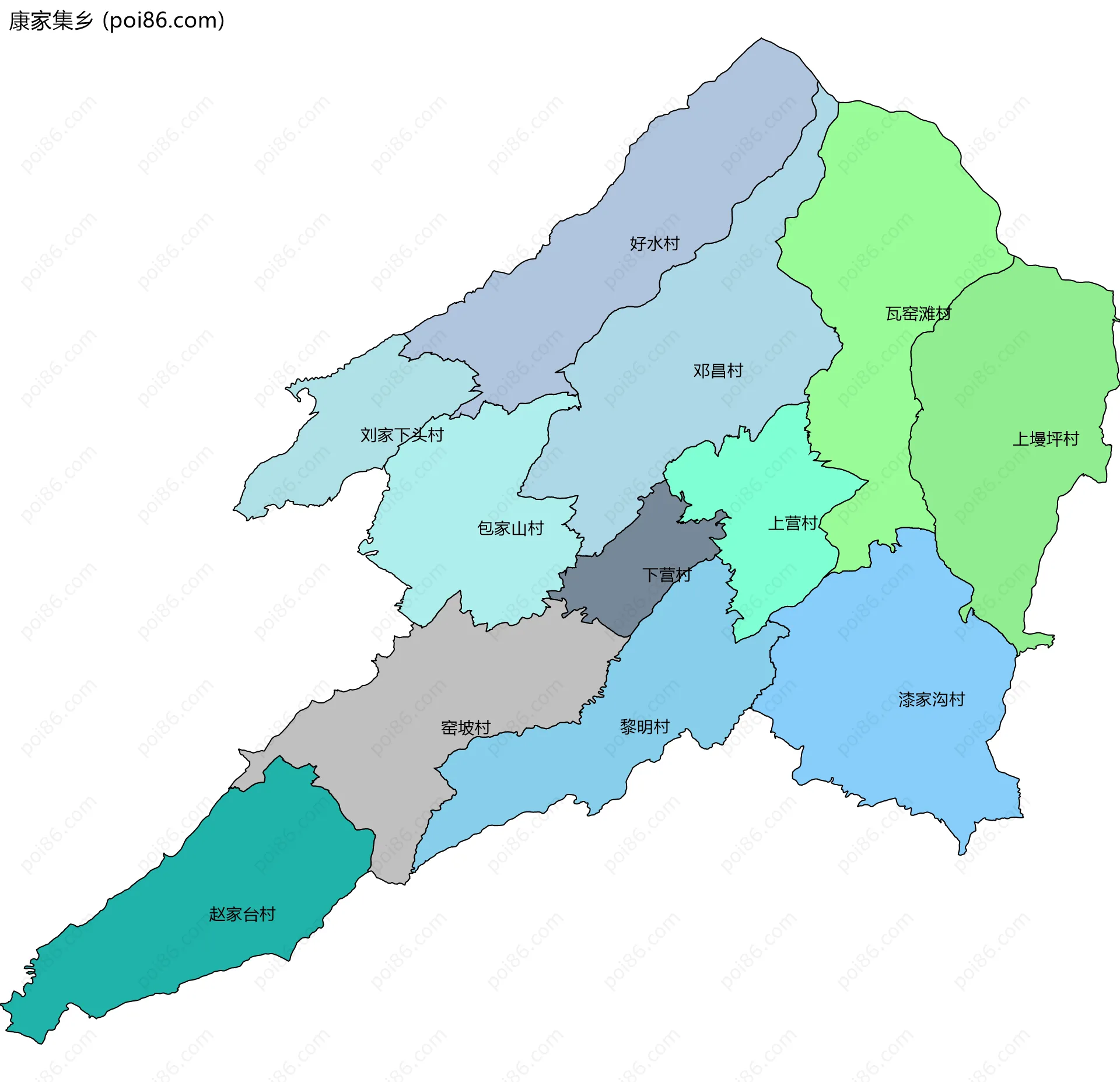 康家集乡边界地图(五级行政区划)