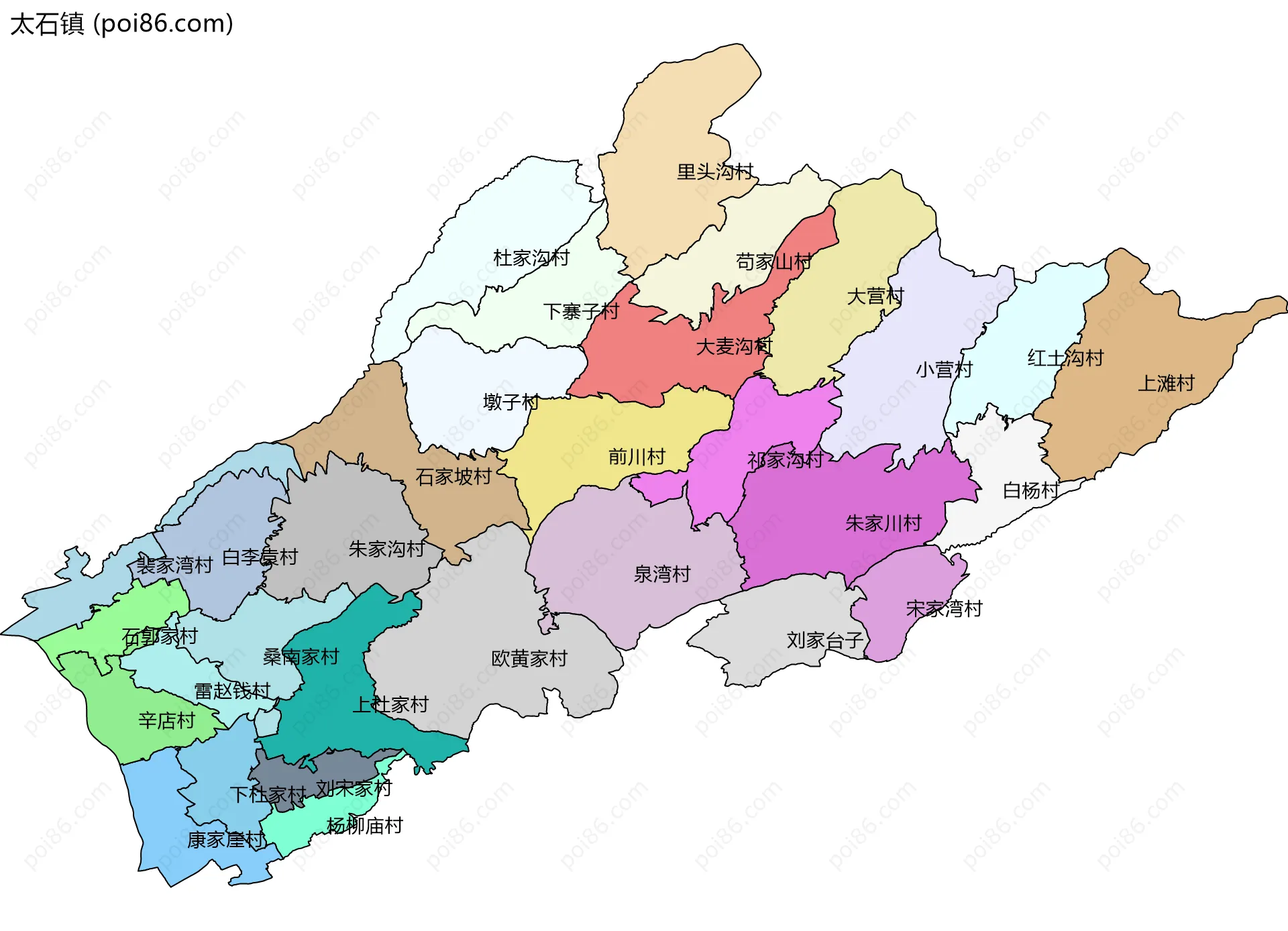 太石镇边界地图(五级行政区划)