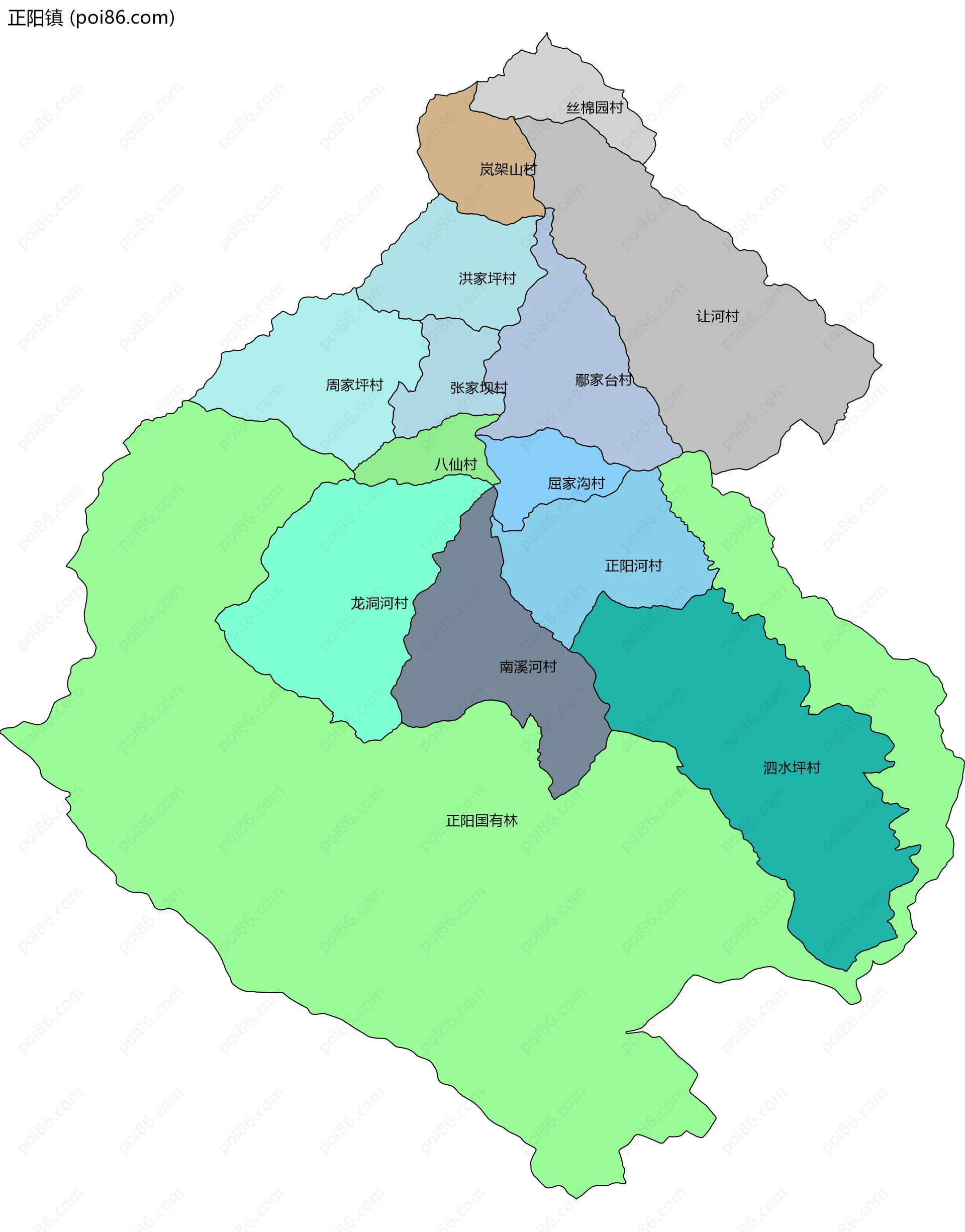 正阳镇边界地图(五级行政区划)