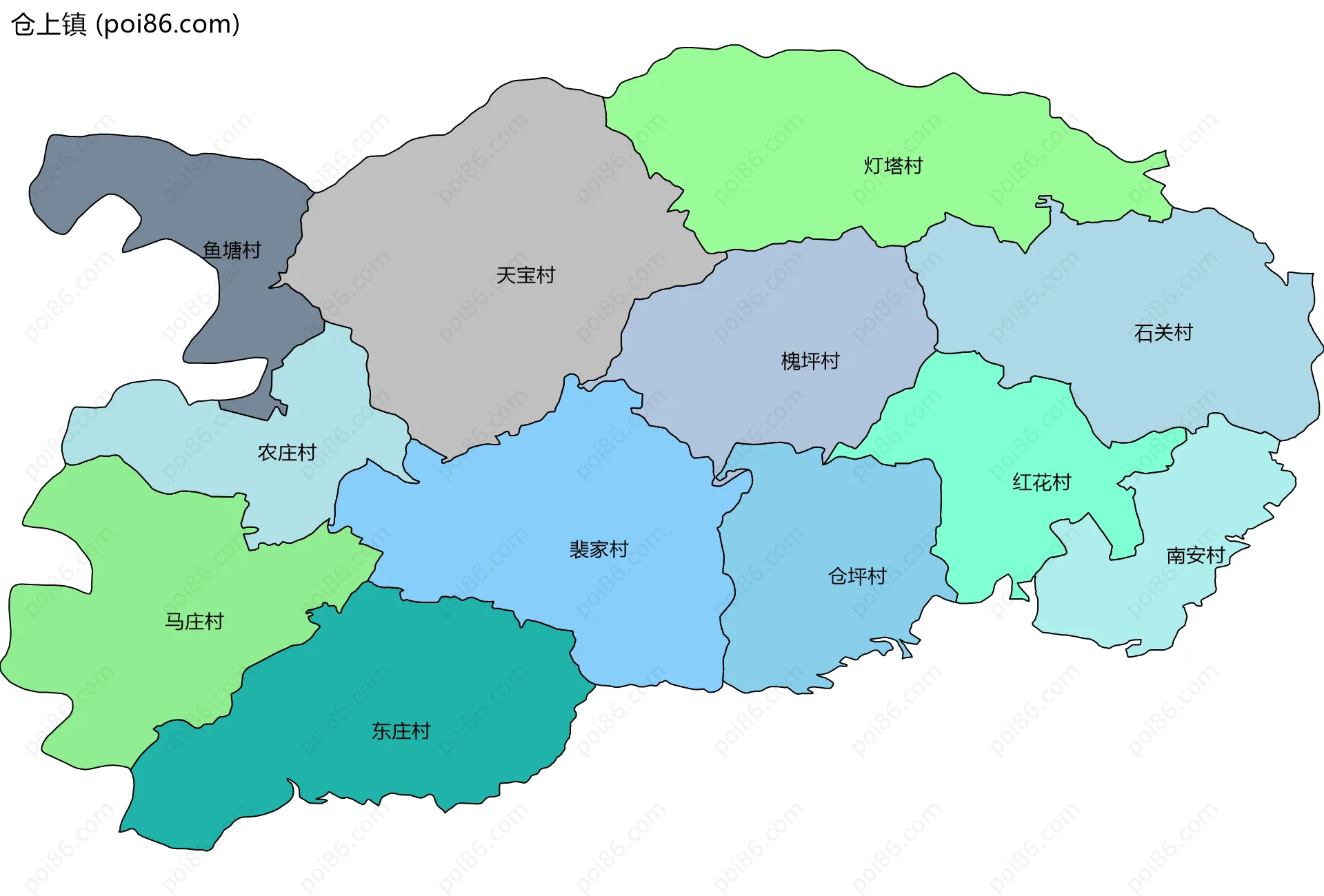 仓上镇边界地图(五级行政区划)