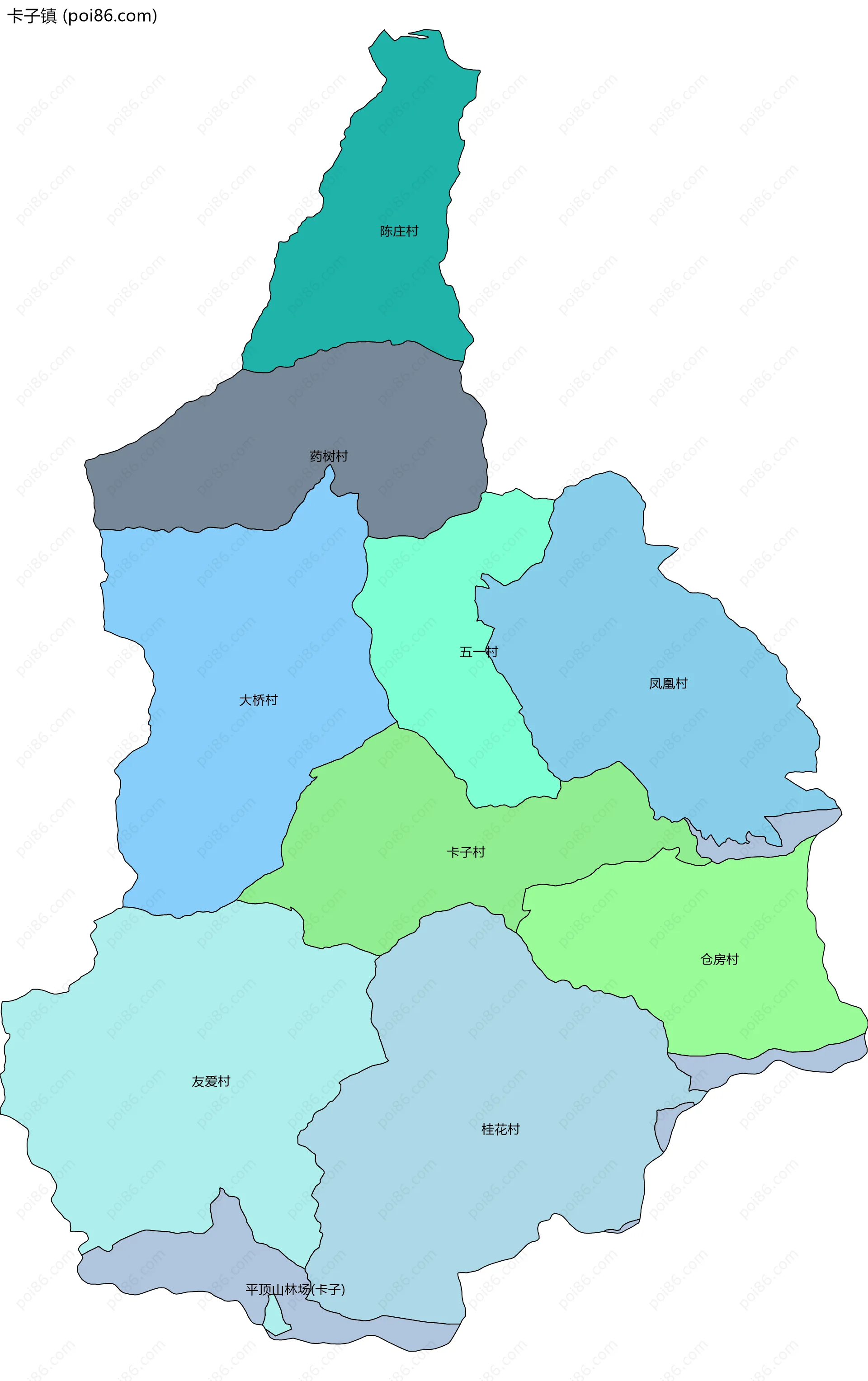 卡子镇边界地图(五级行政区划)