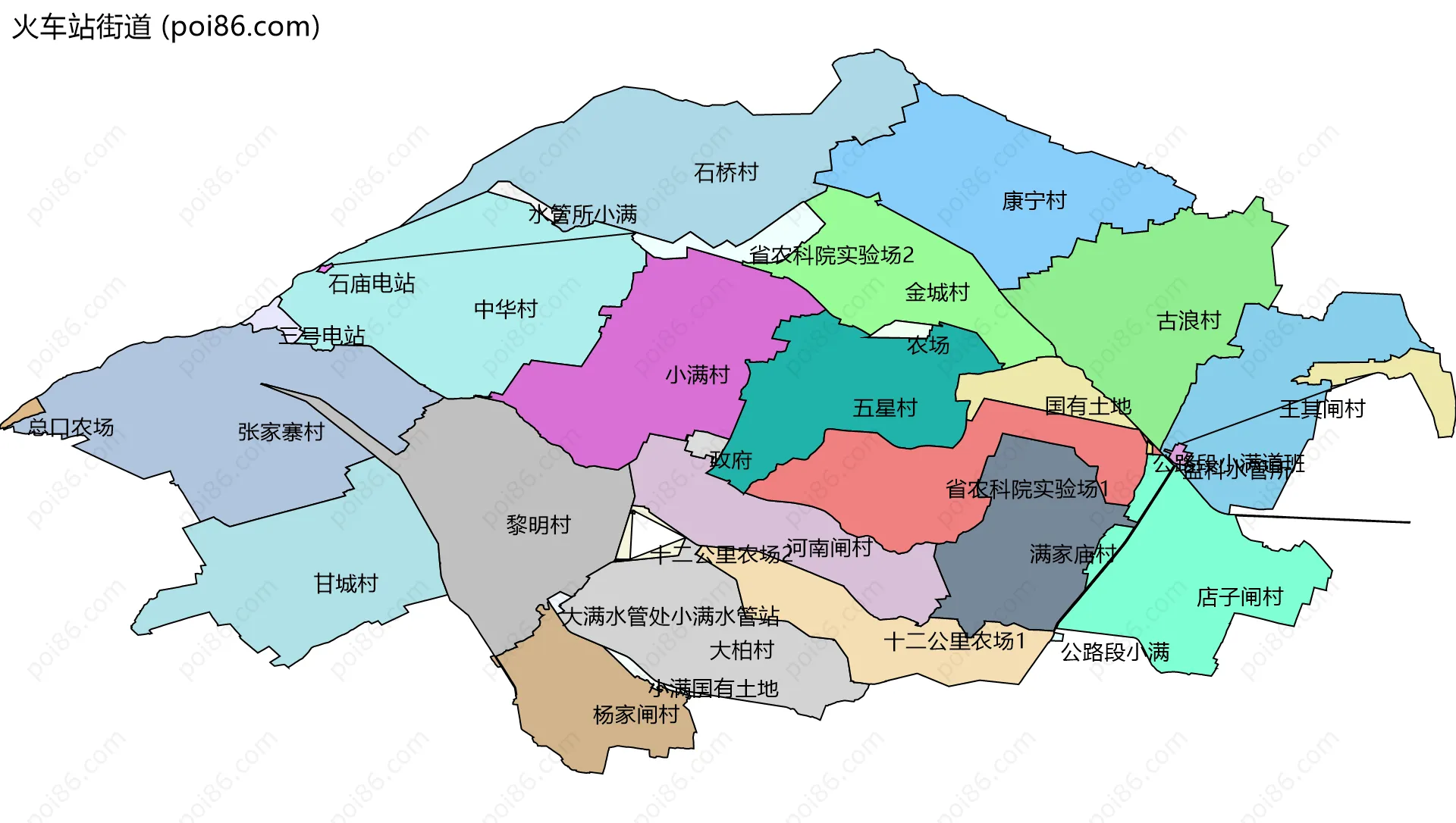 火车站街道边界地图(五级行政区划)