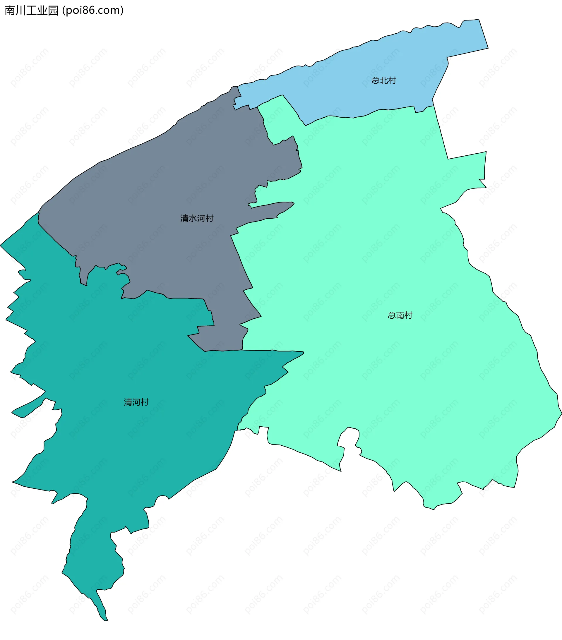 南川工业园边界地图(五级行政区划)