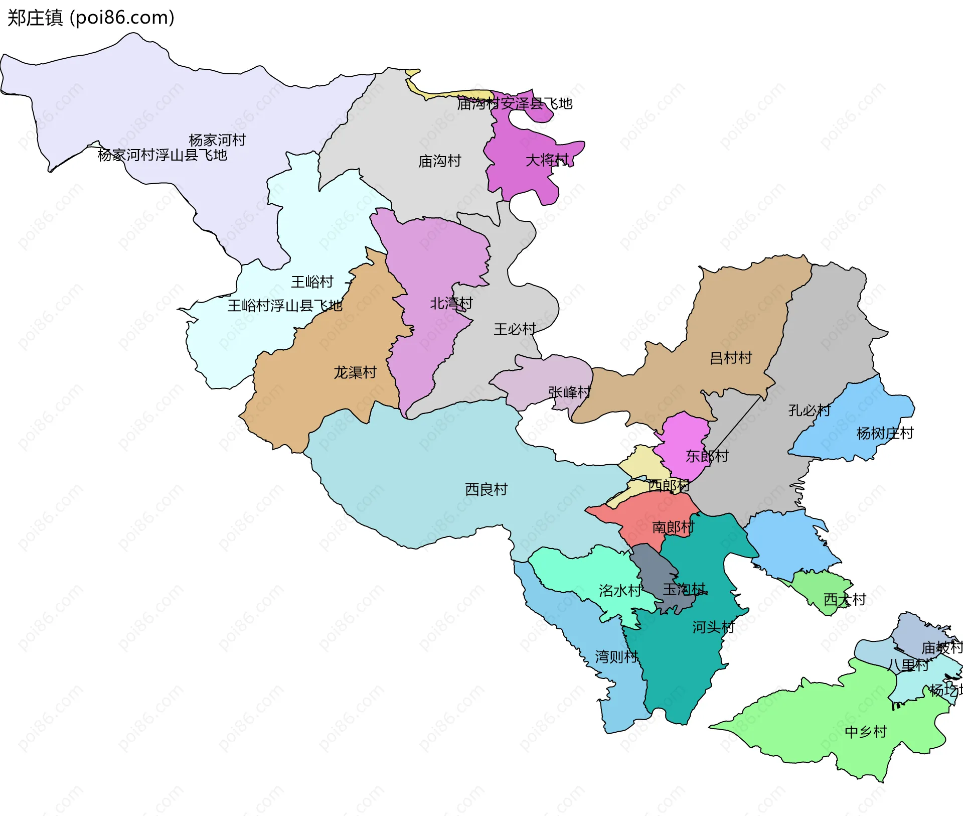 郑庄镇边界地图(五级行政区划)