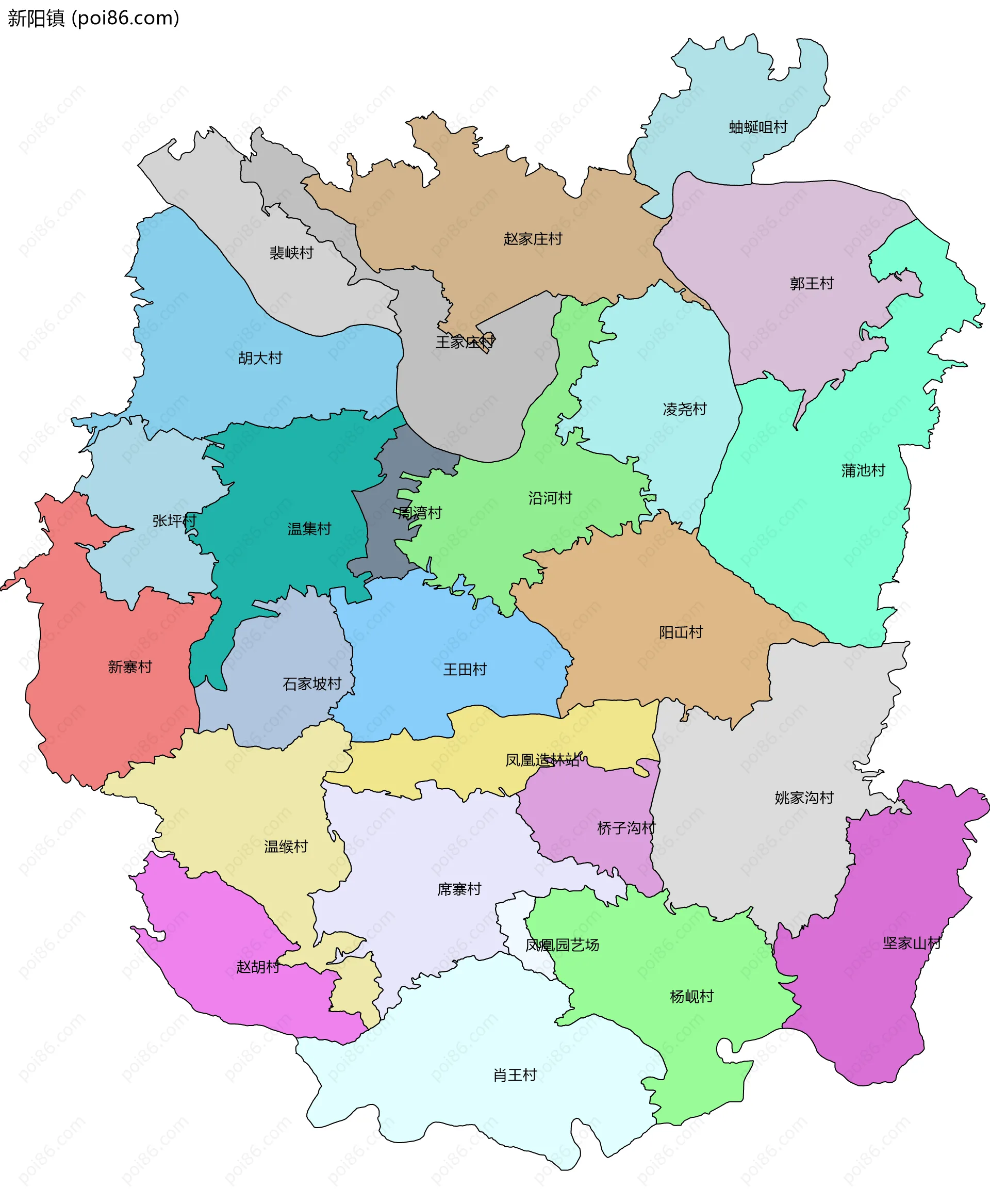 新阳镇边界地图(五级行政区划)