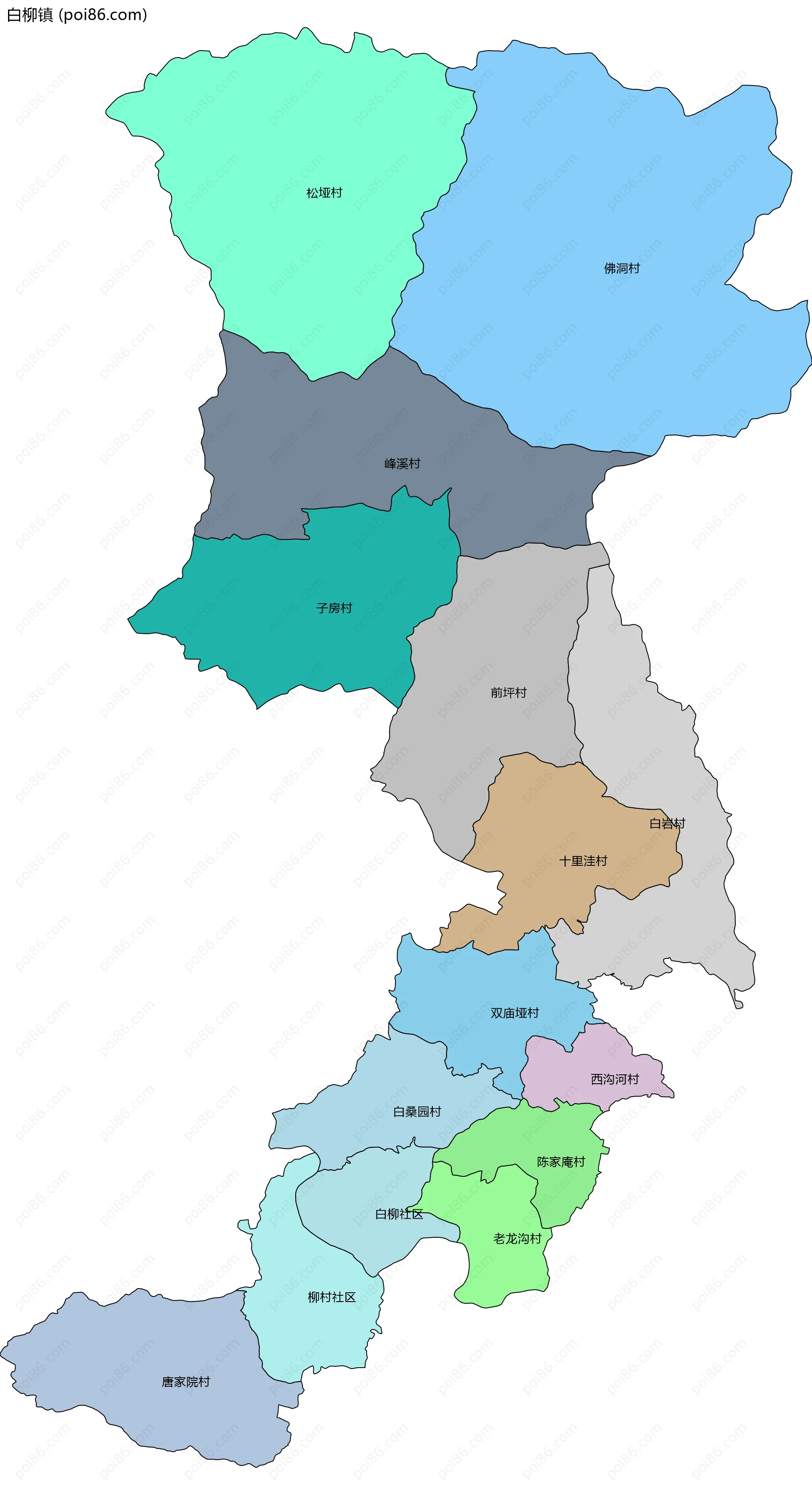 白柳镇边界地图(五级行政区划)