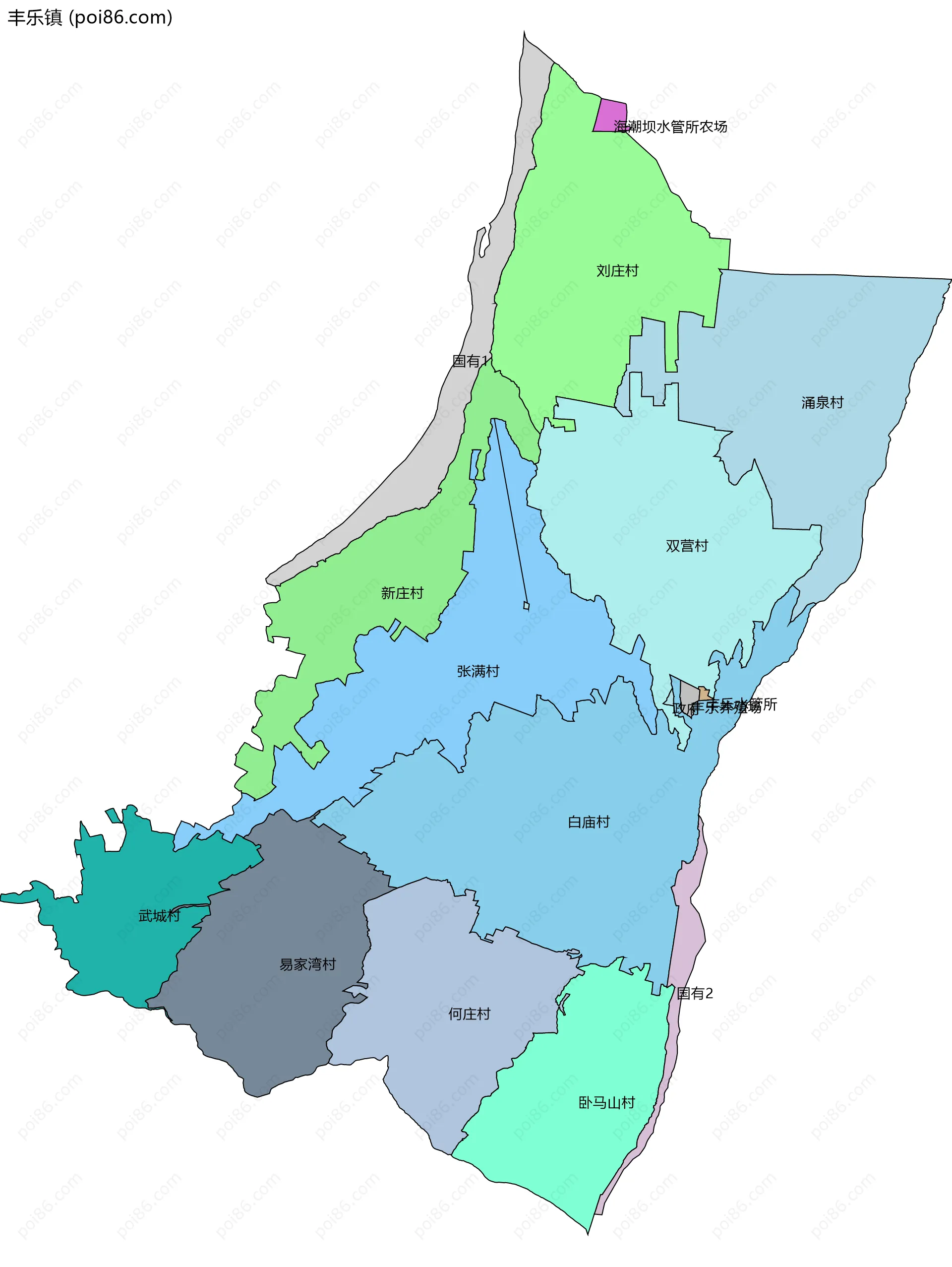 丰乐镇边界地图(五级行政区划)