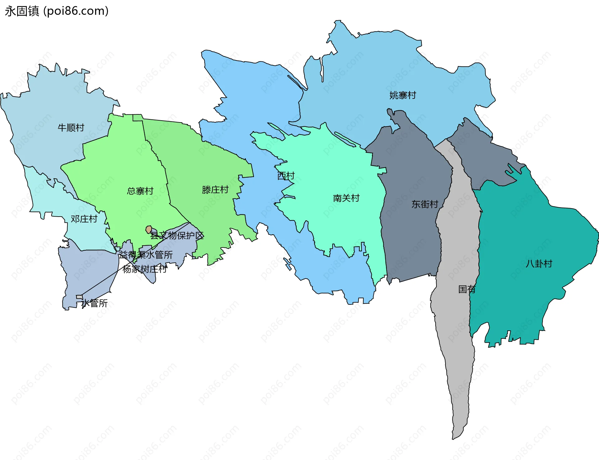 永固镇边界地图(五级行政区划)