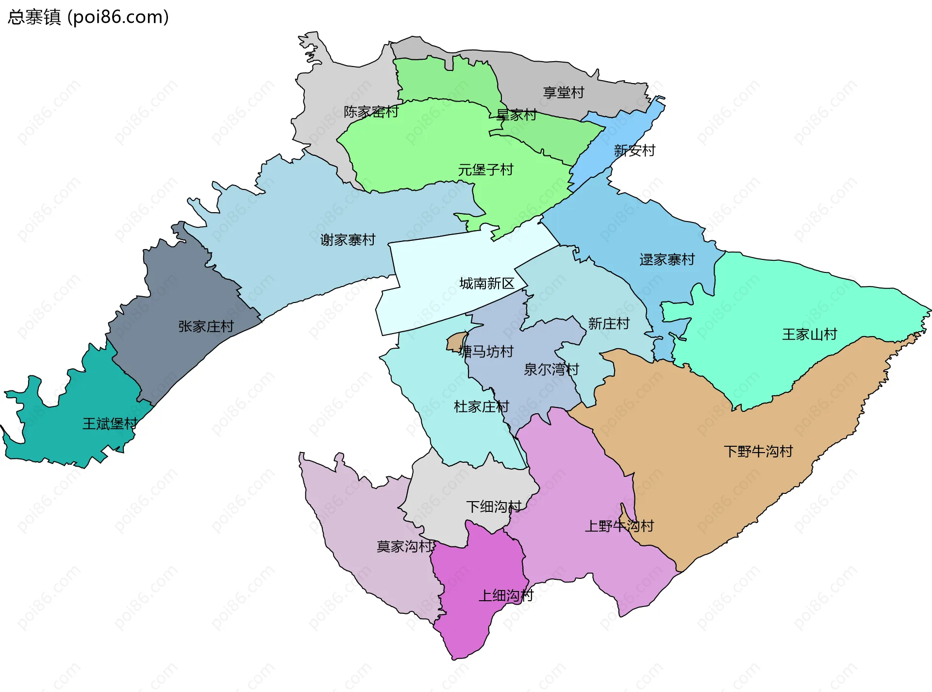 总寨镇边界地图(五级行政区划)