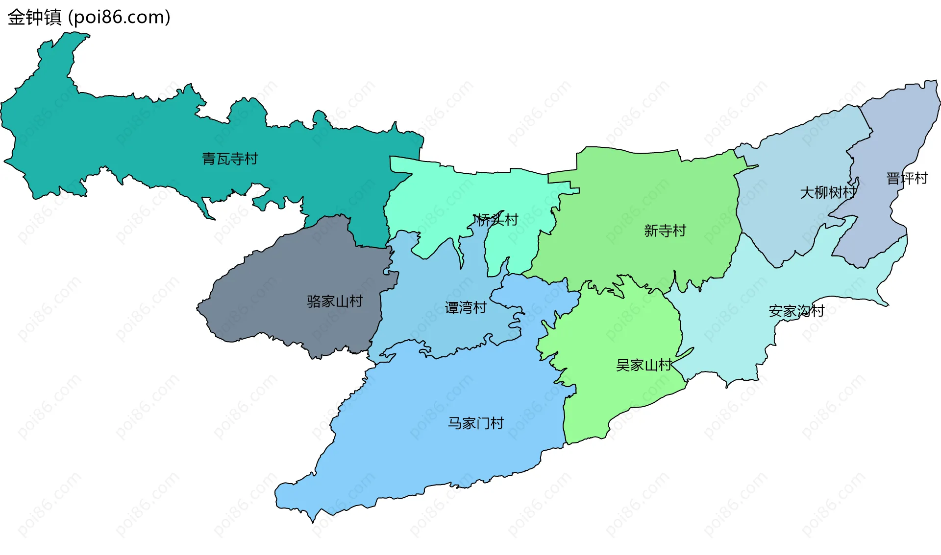金钟镇边界地图(五级行政区划)