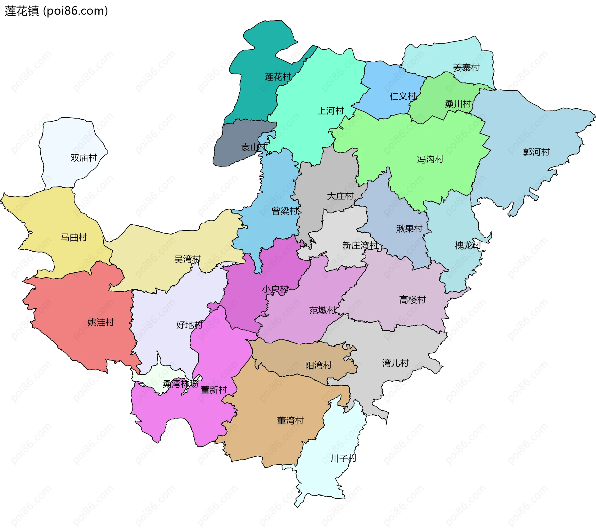 莲花镇边界地图(五级行政区划)