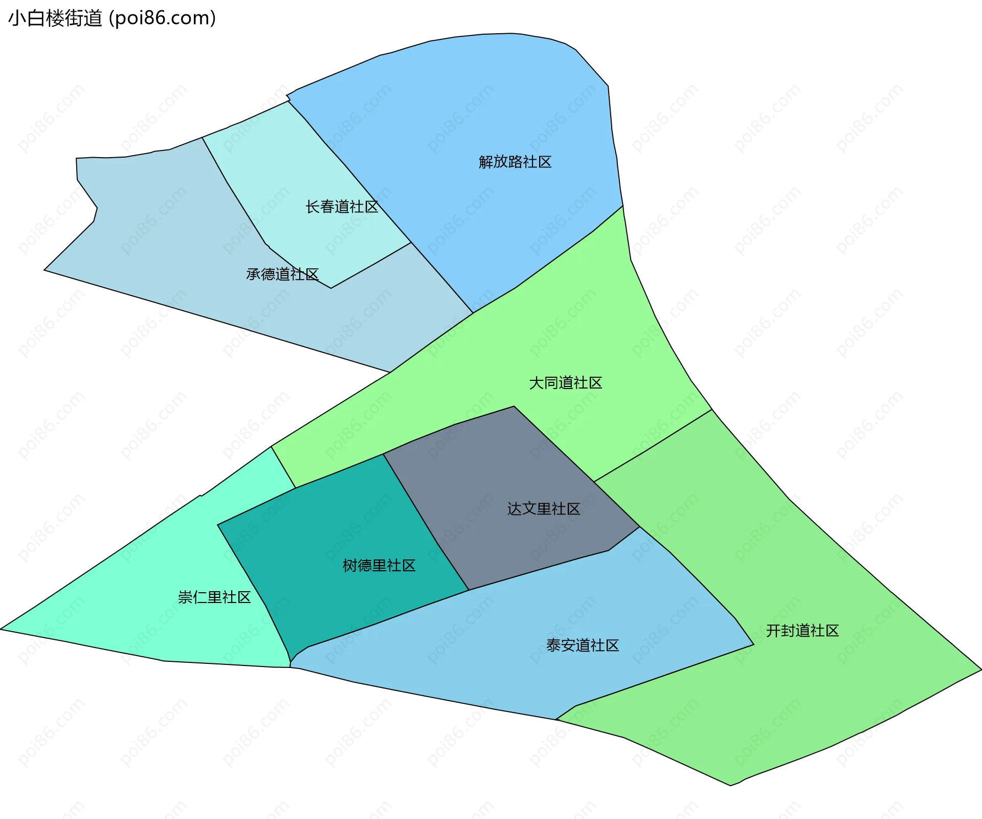小白楼街道边界地图(五级行政区划)
