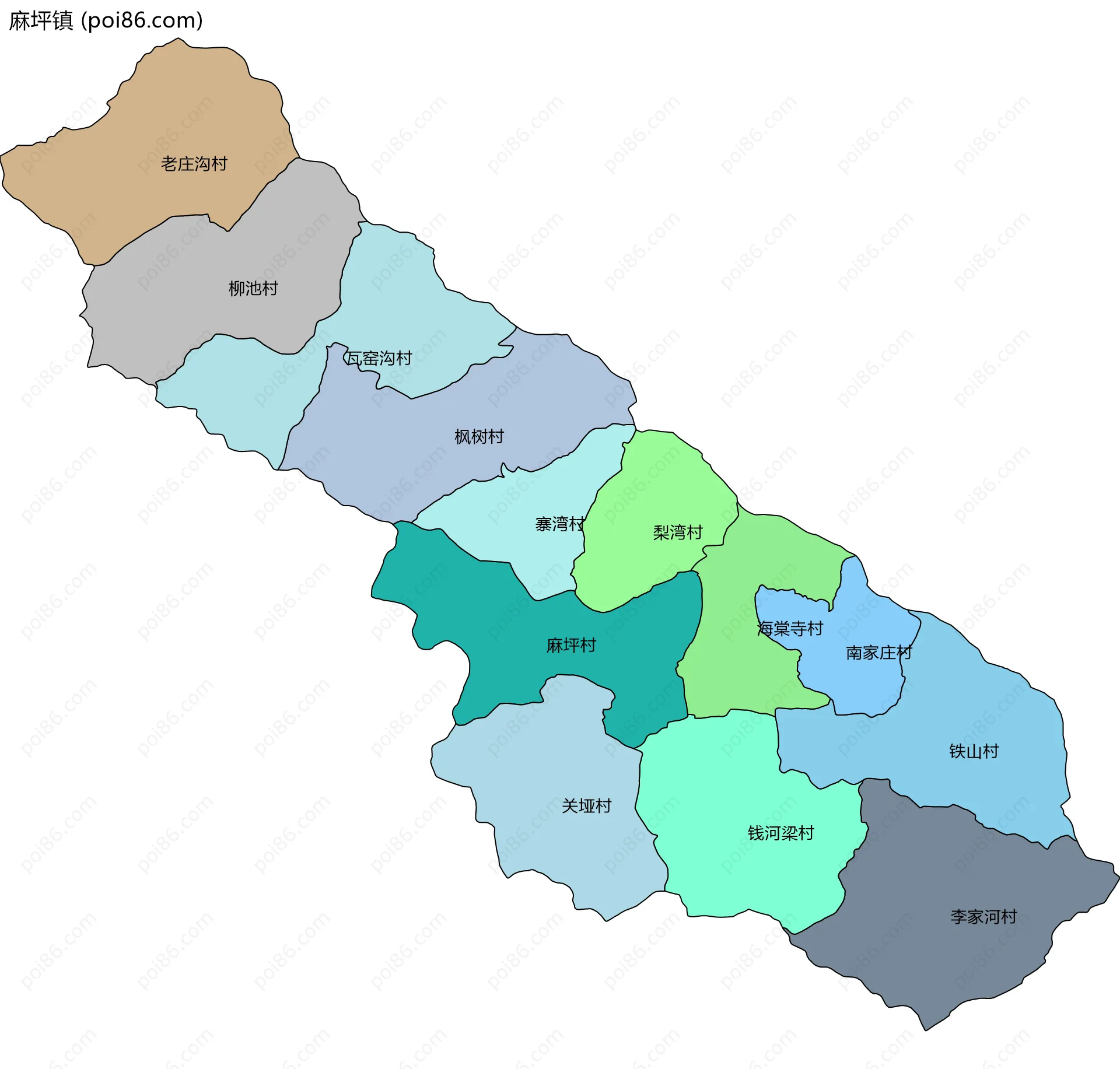 麻坪镇边界地图(五级行政区划)