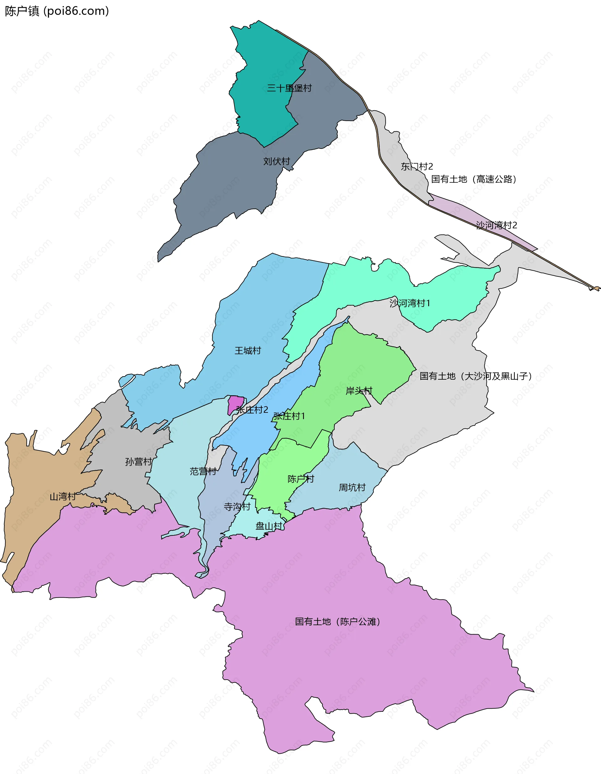 陈户镇边界地图(五级行政区划)