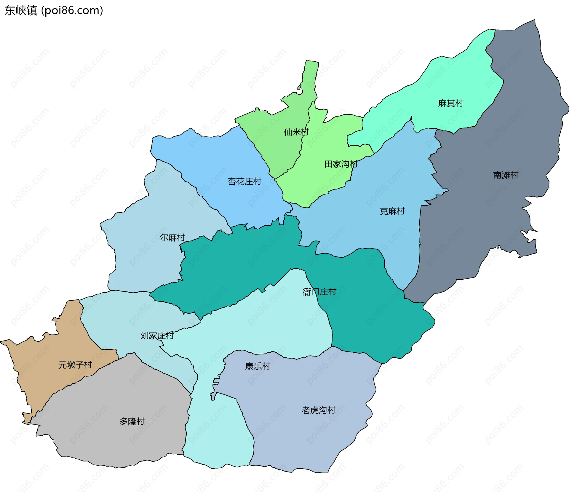 东峡镇边界地图(五级行政区划)