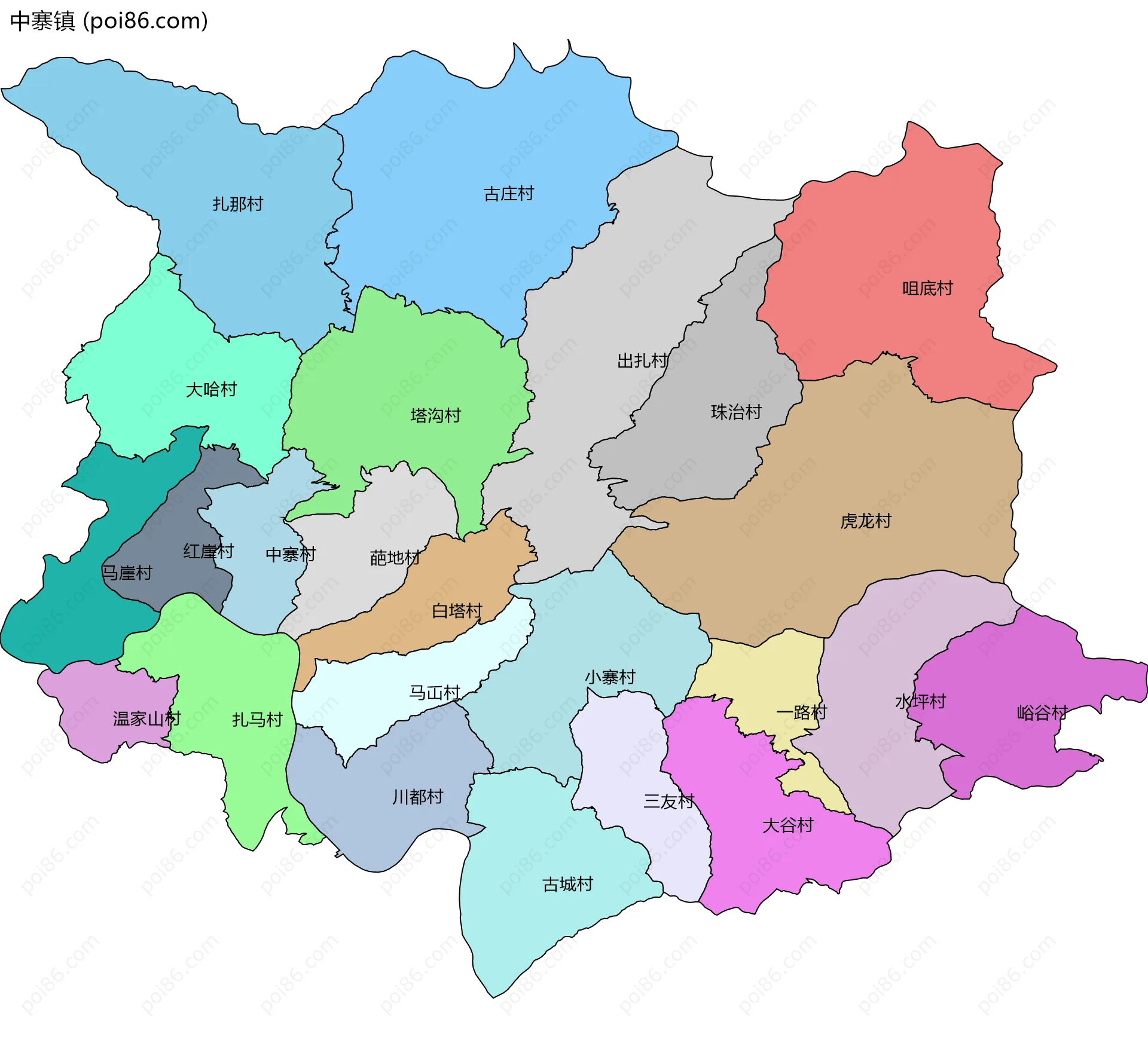 中寨镇边界地图(五级行政区划)