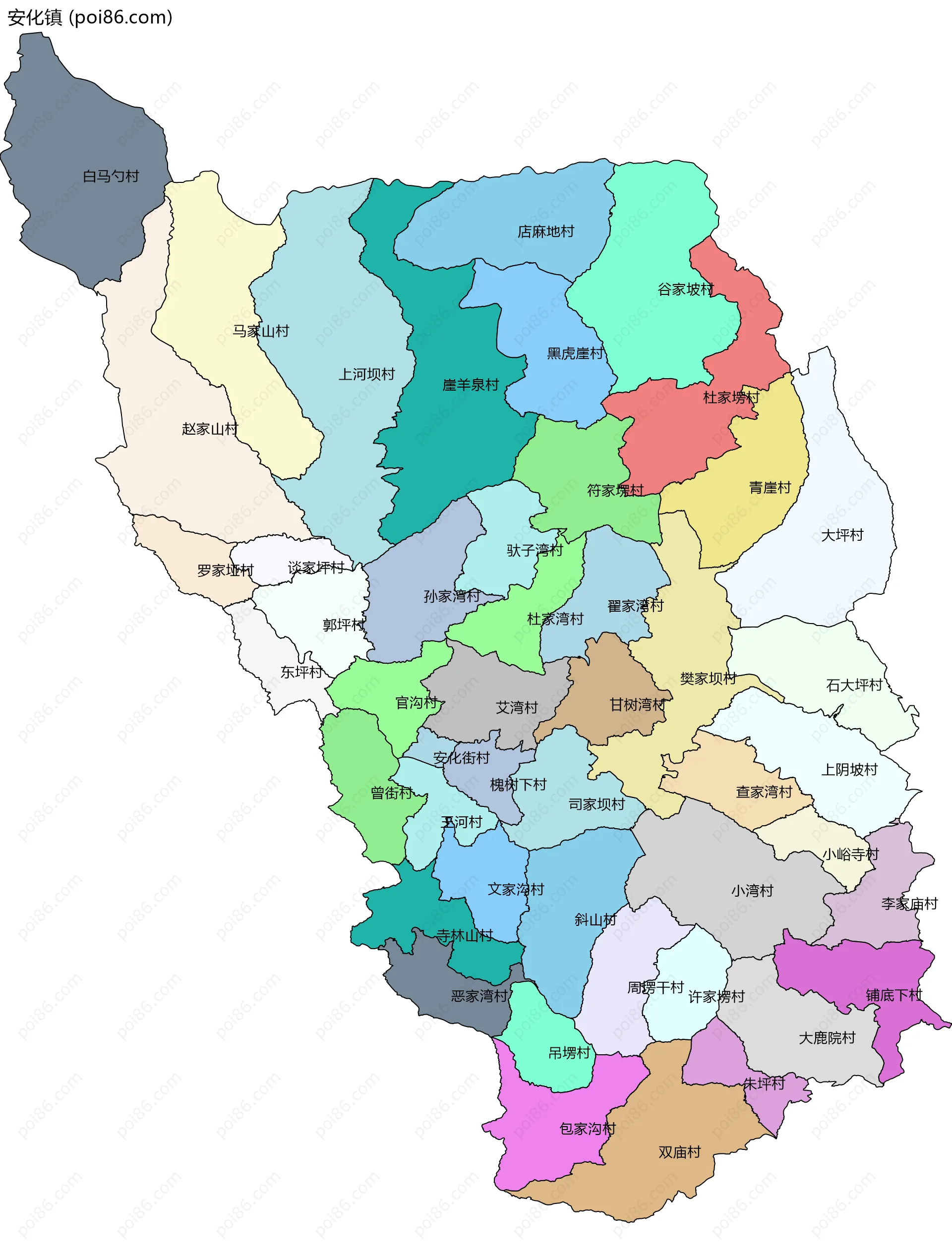 安化镇边界地图(五级行政区划)