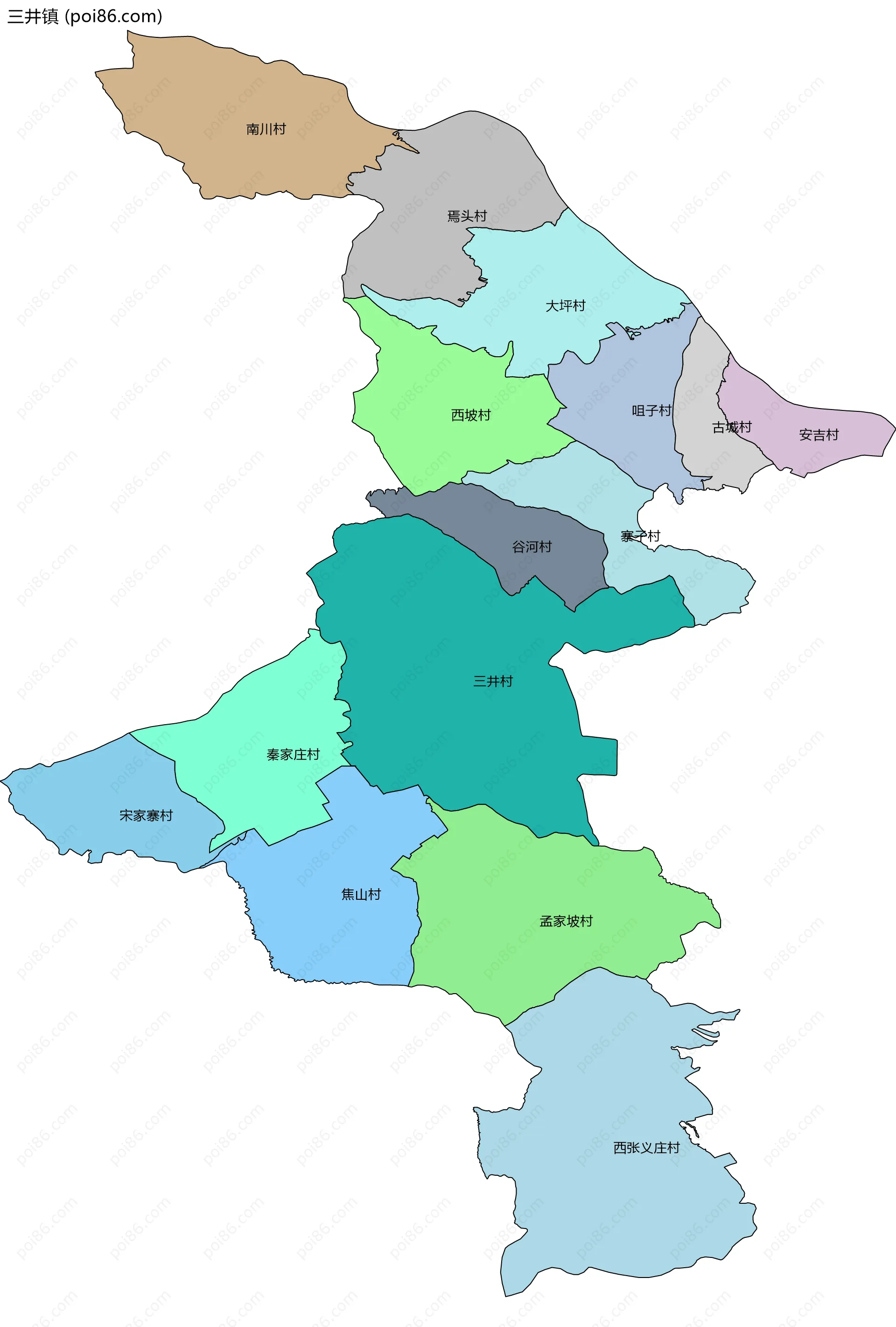 三井镇边界地图(五级行政区划)