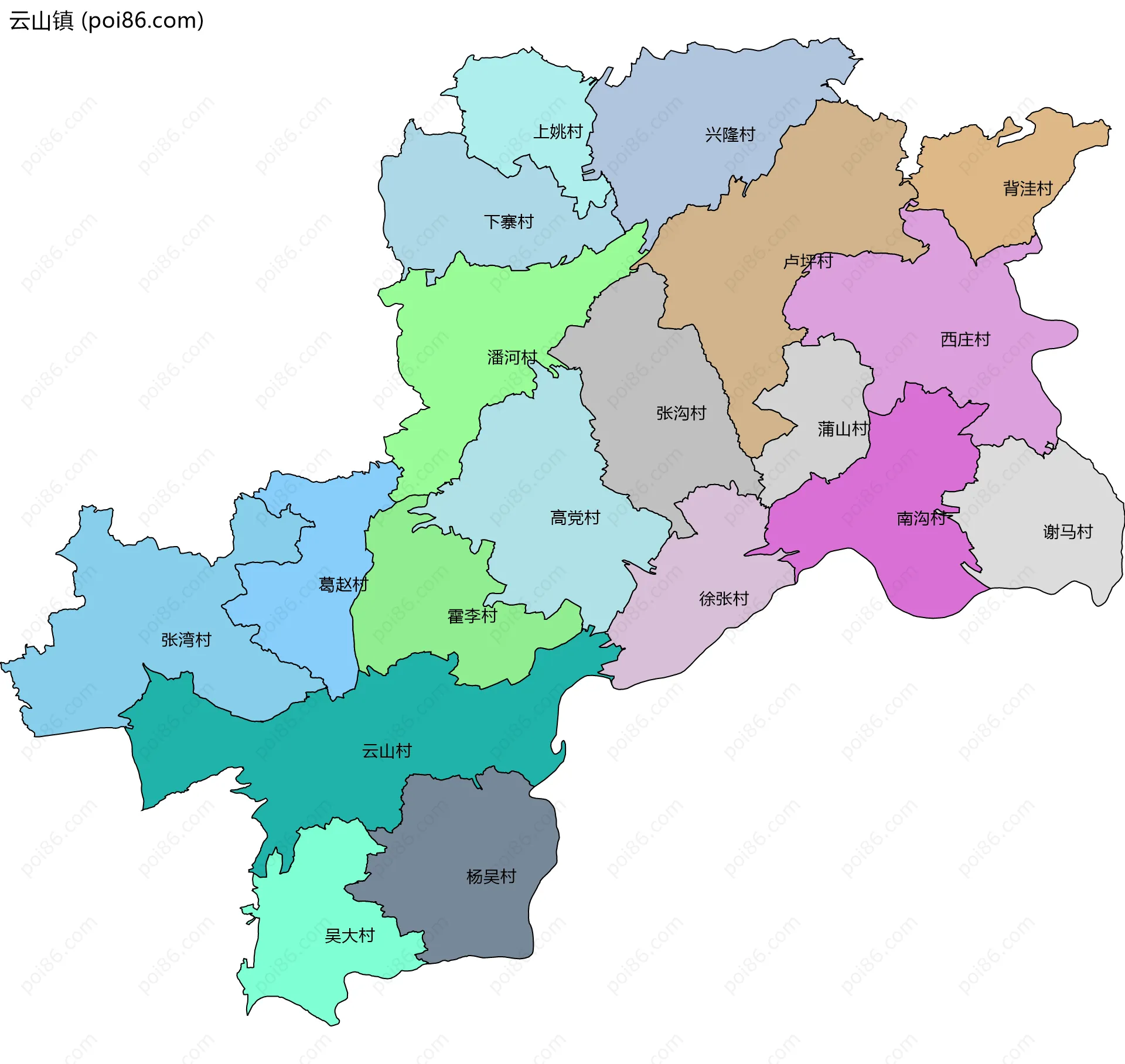 云山镇边界地图(五级行政区划)