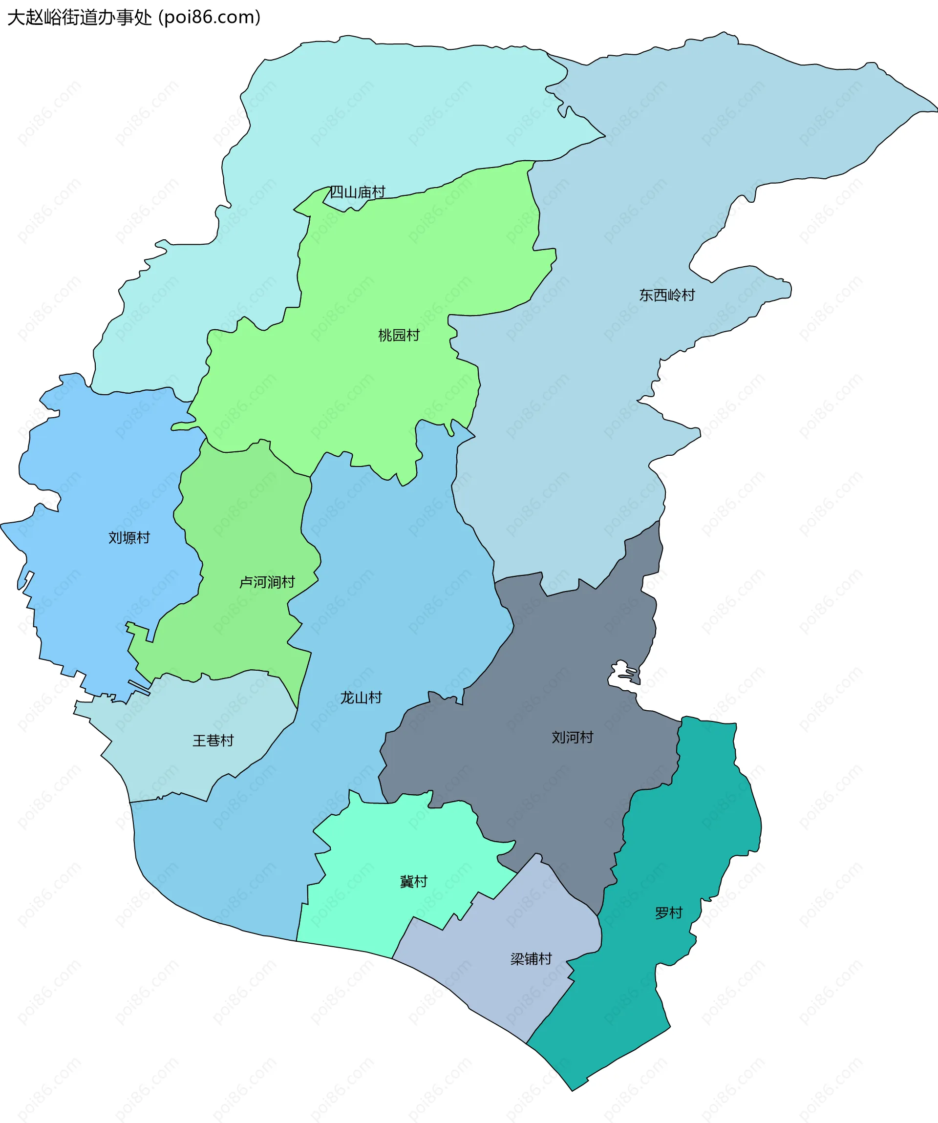 大赵峪街道办事处边界地图(五级行政区划)