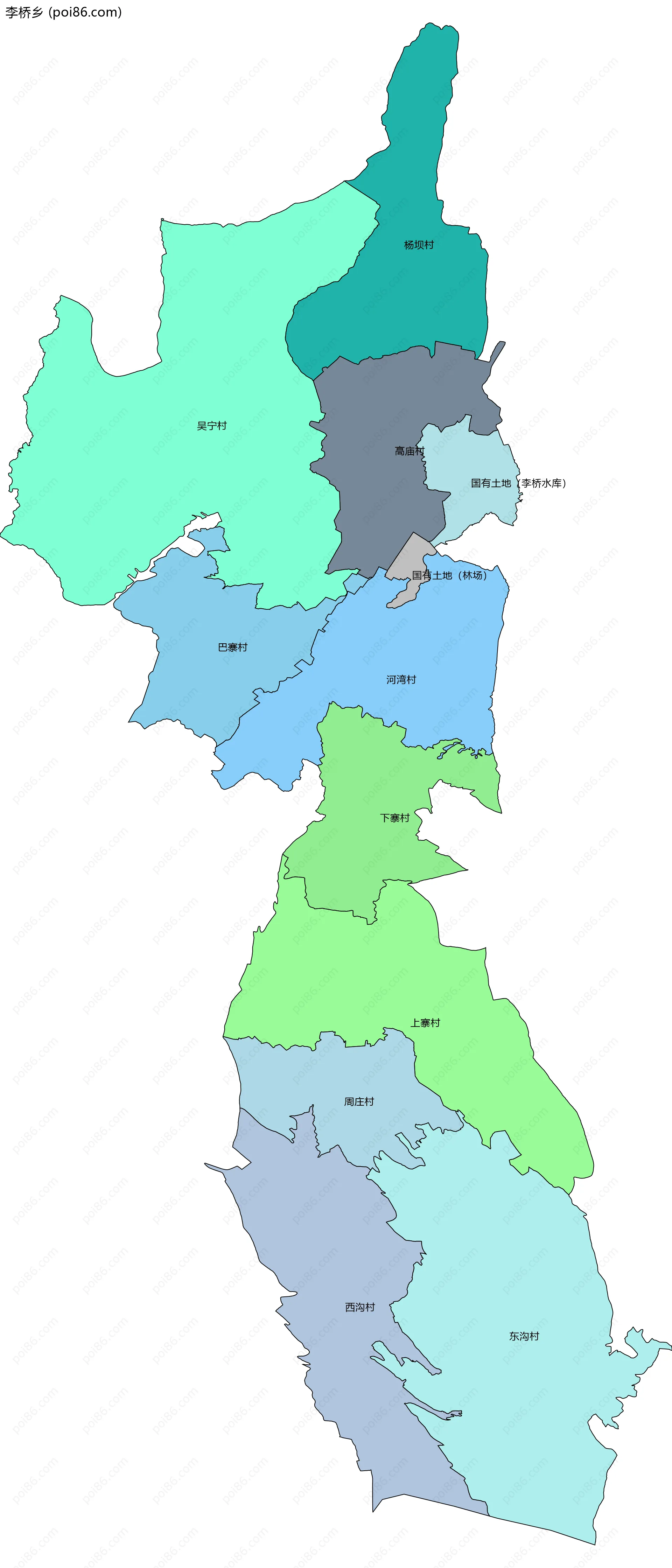 李桥乡边界地图(五级行政区划)