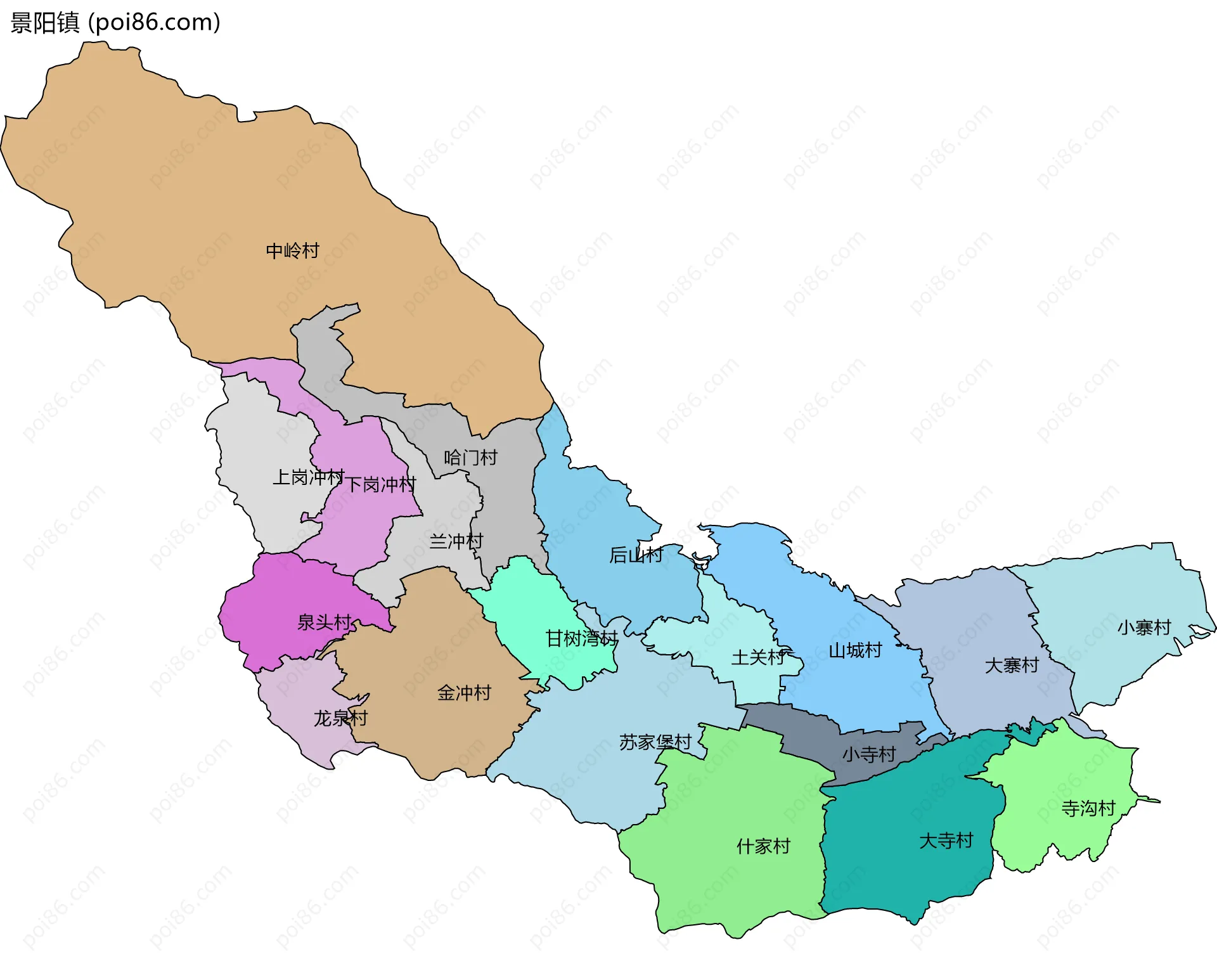 景阳镇边界地图(五级行政区划)