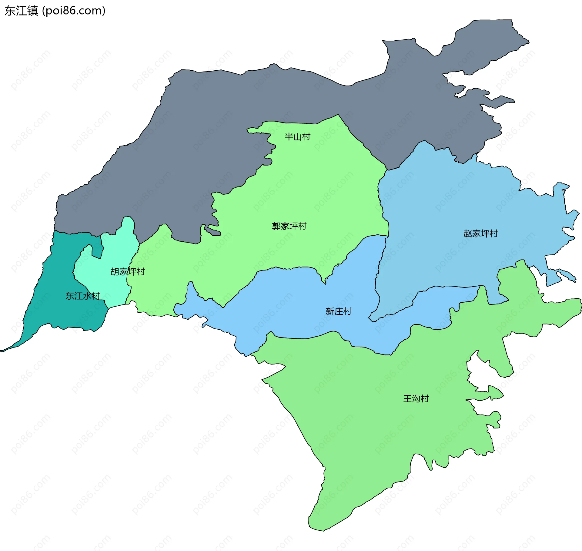东江镇边界地图(五级行政区划)