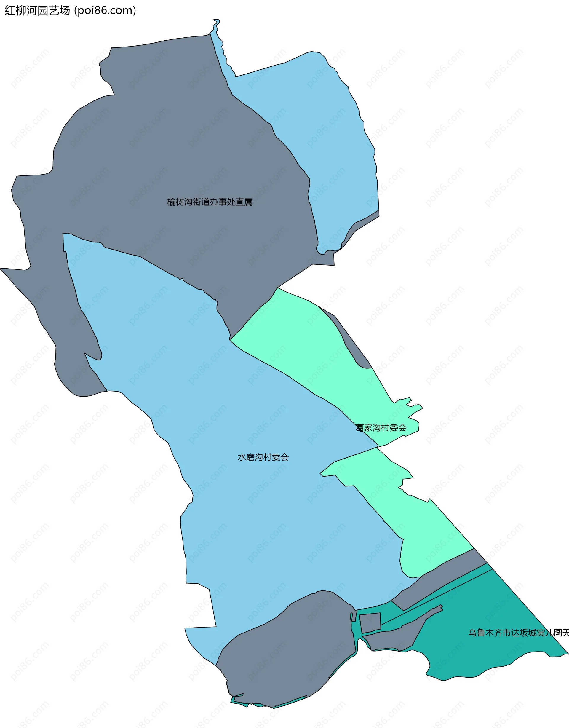 红柳河园艺场边界地图(五级行政区划)