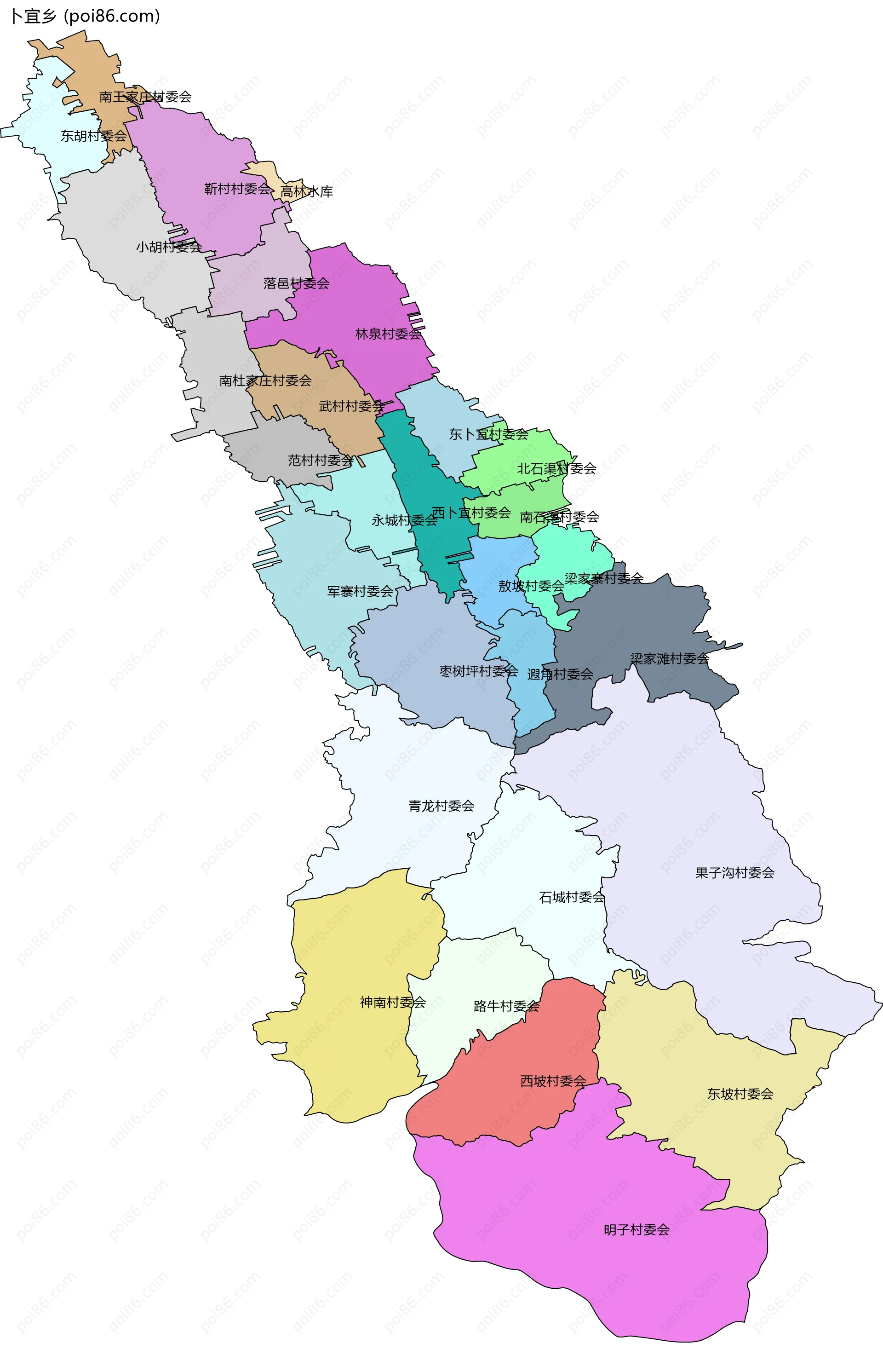 卜宜乡边界地图(五级行政区划)