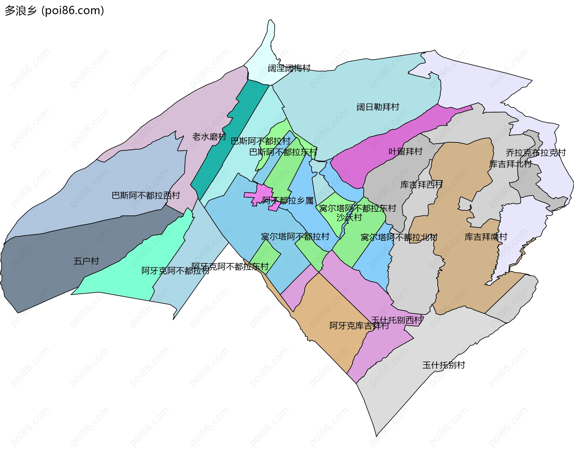 多浪乡边界地图(五级行政区划)