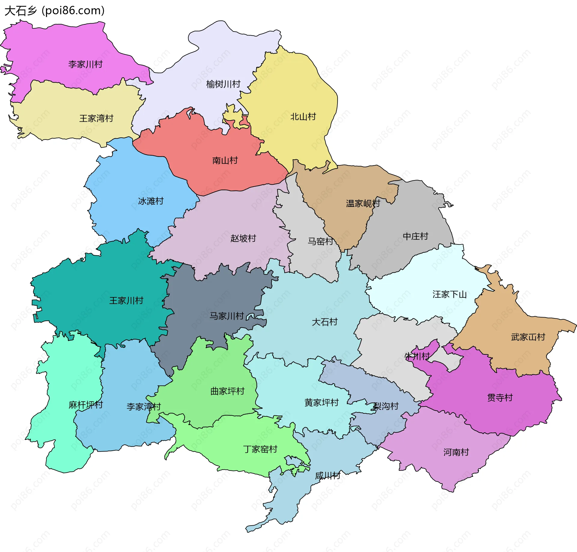 大石乡边界地图(五级行政区划)