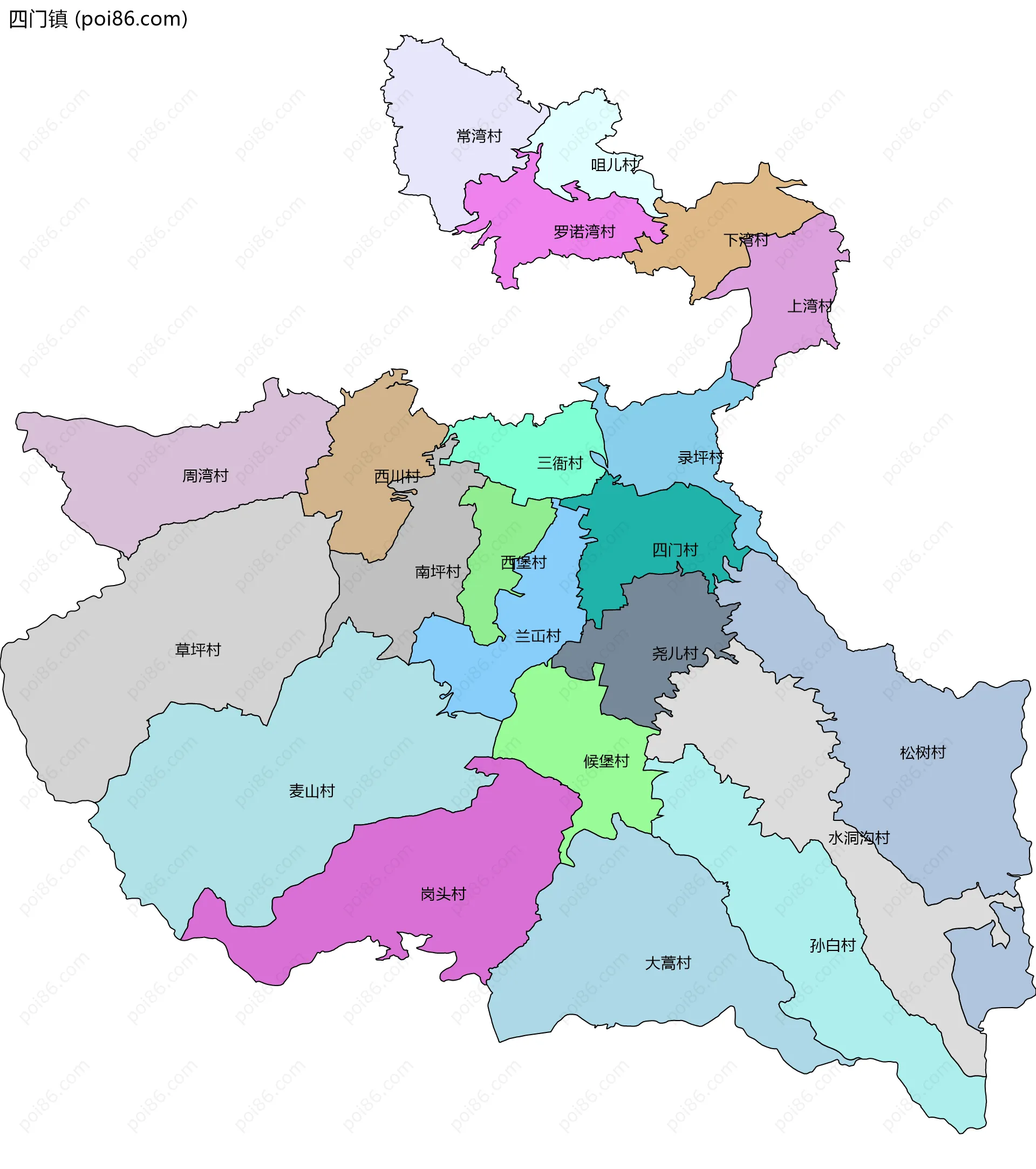 四门镇边界地图(五级行政区划)