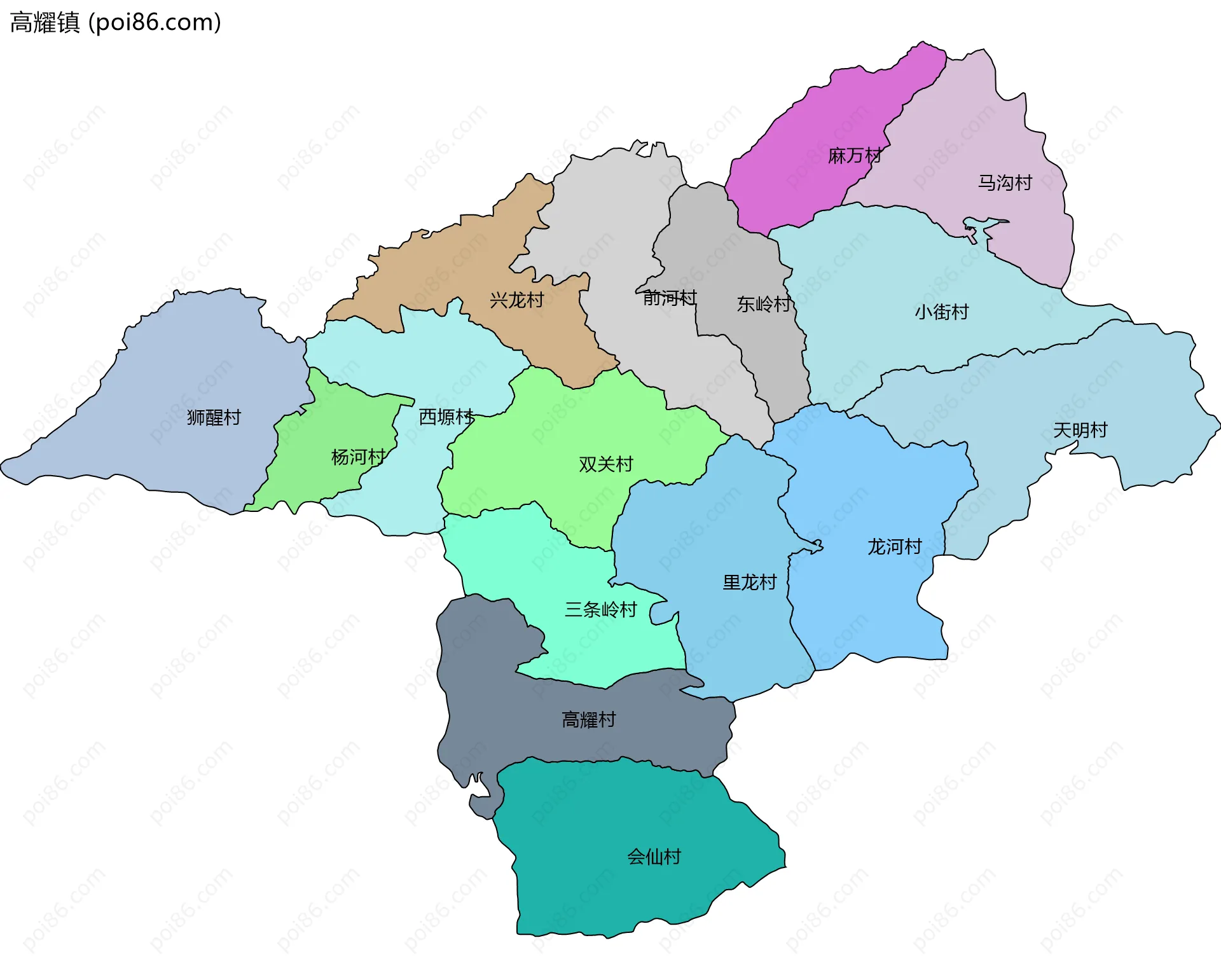 高耀镇边界地图(五级行政区划)