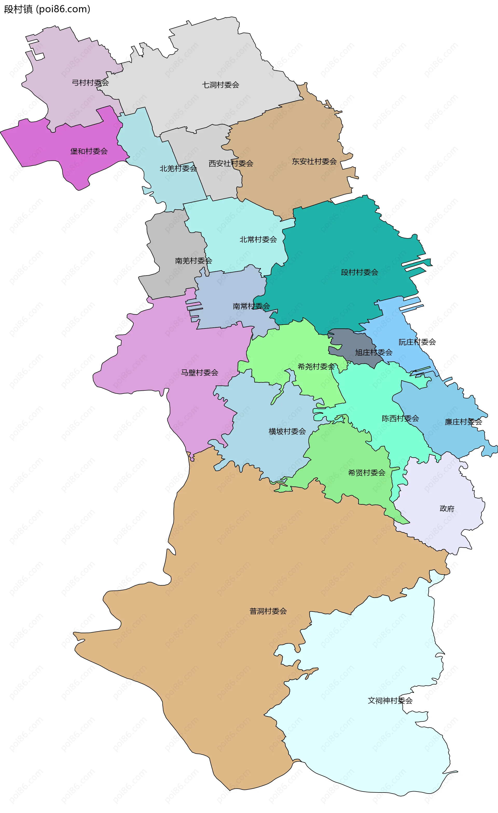 段村镇边界地图(五级行政区划)