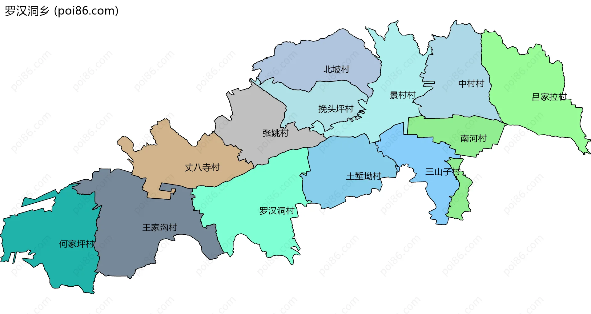 罗汉洞乡边界地图(五级行政区划)