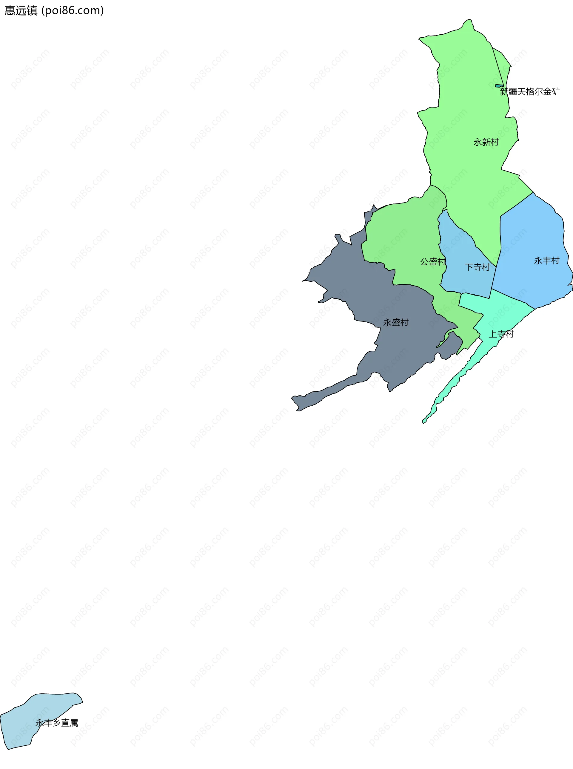 惠远镇边界地图(五级行政区划)