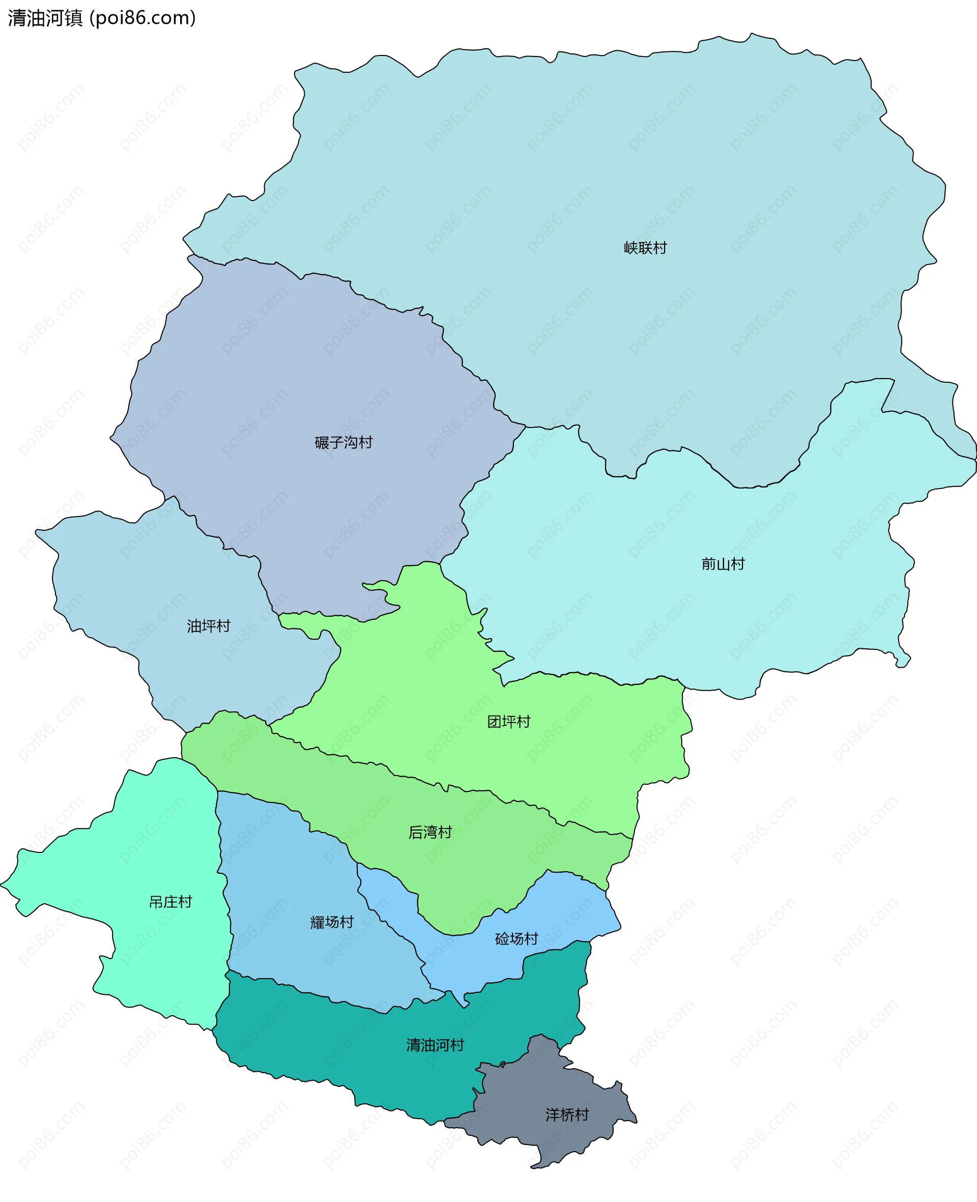 清油河镇边界地图(五级行政区划)