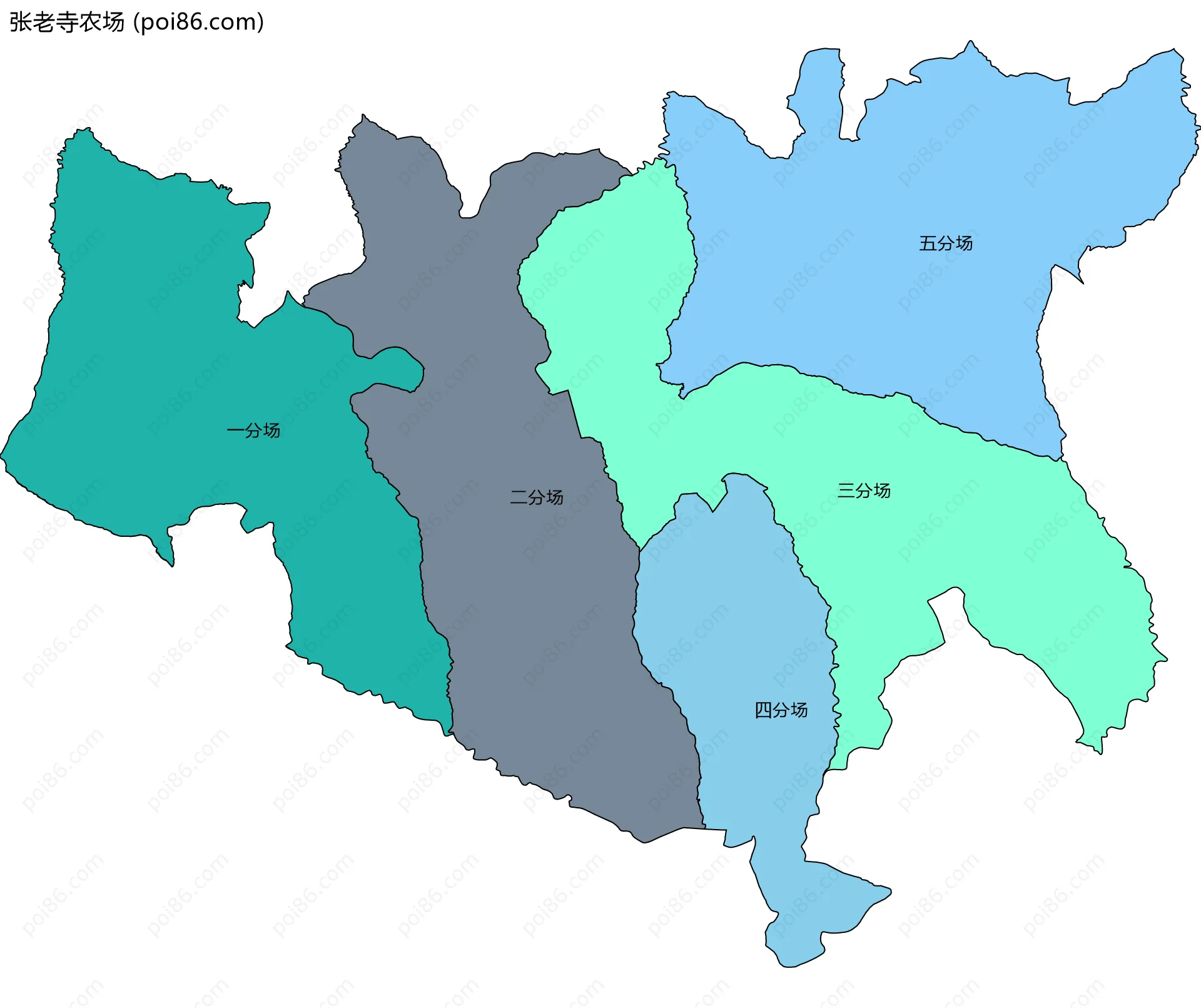 张老寺农场边界地图(五级行政区划)