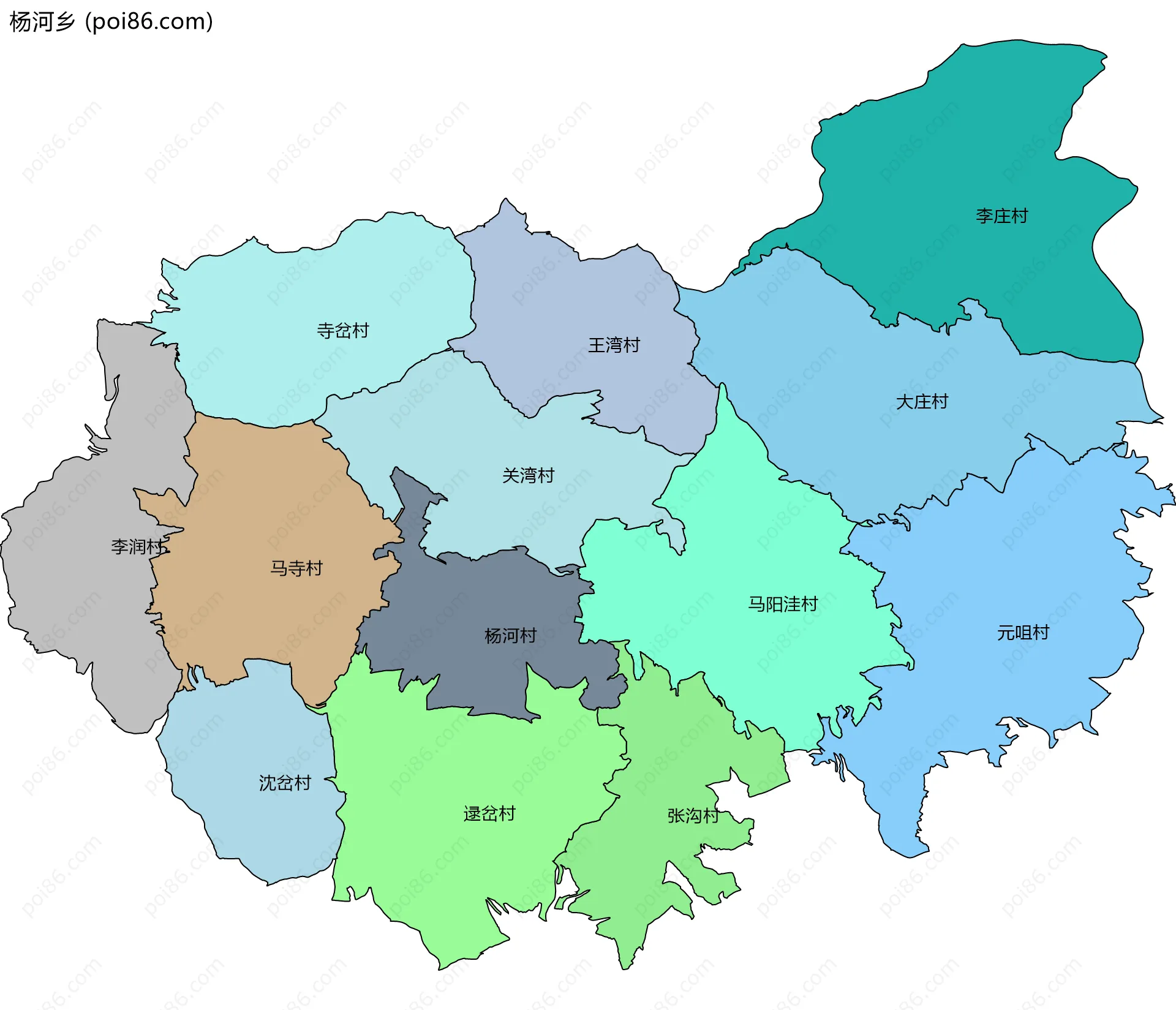 杨河乡边界地图(五级行政区划)