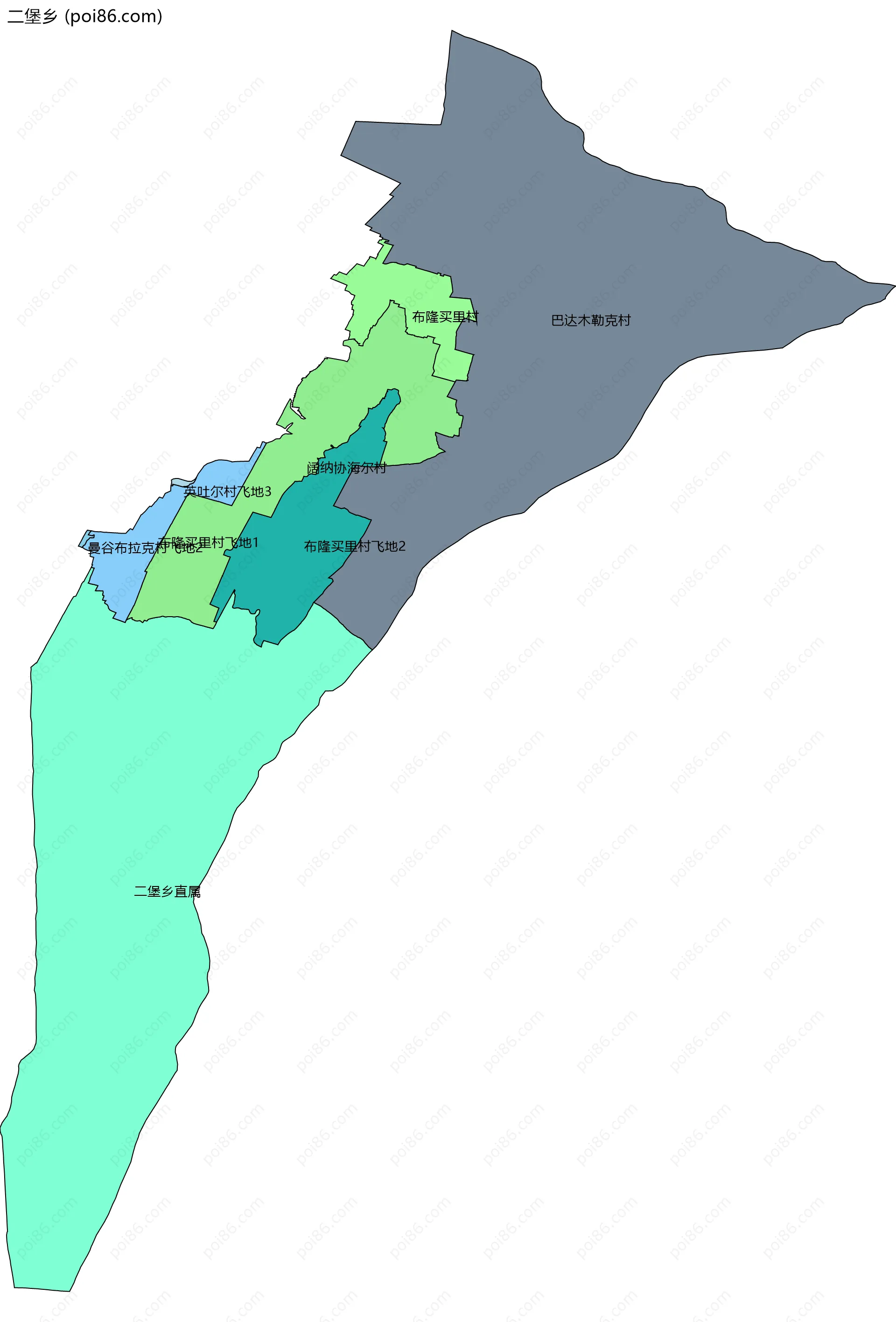二堡乡边界地图(五级行政区划)