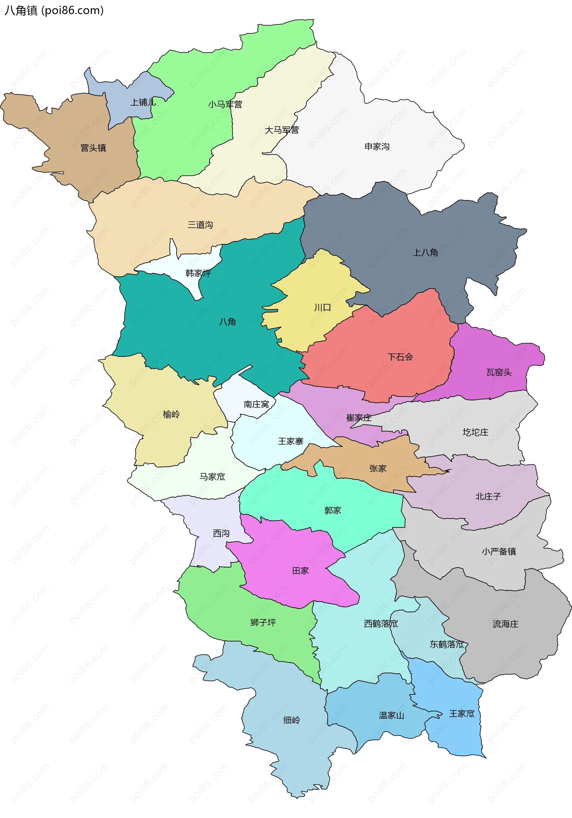 八角镇边界地图(五级行政区划)