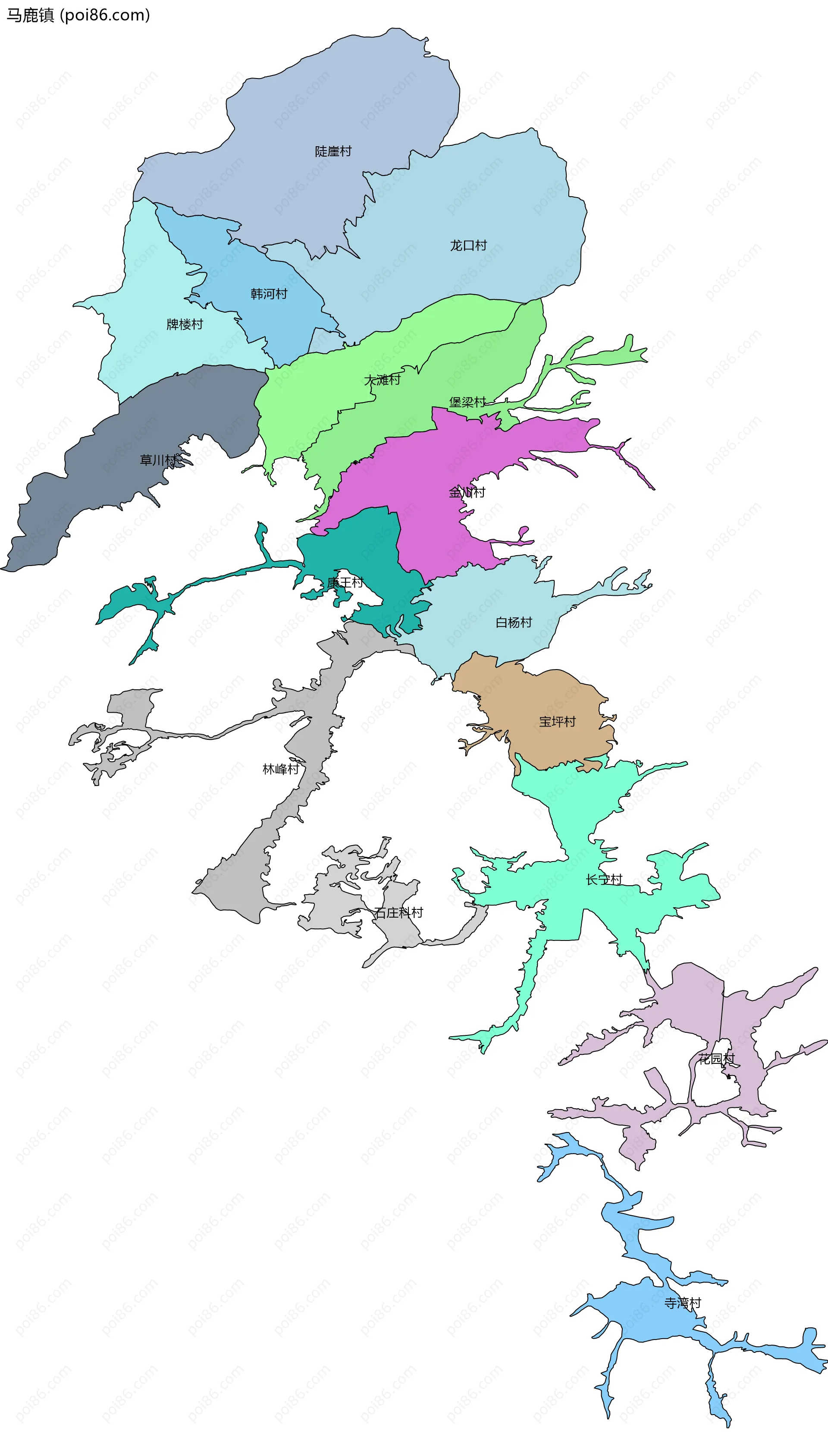 马鹿镇边界地图(五级行政区划)