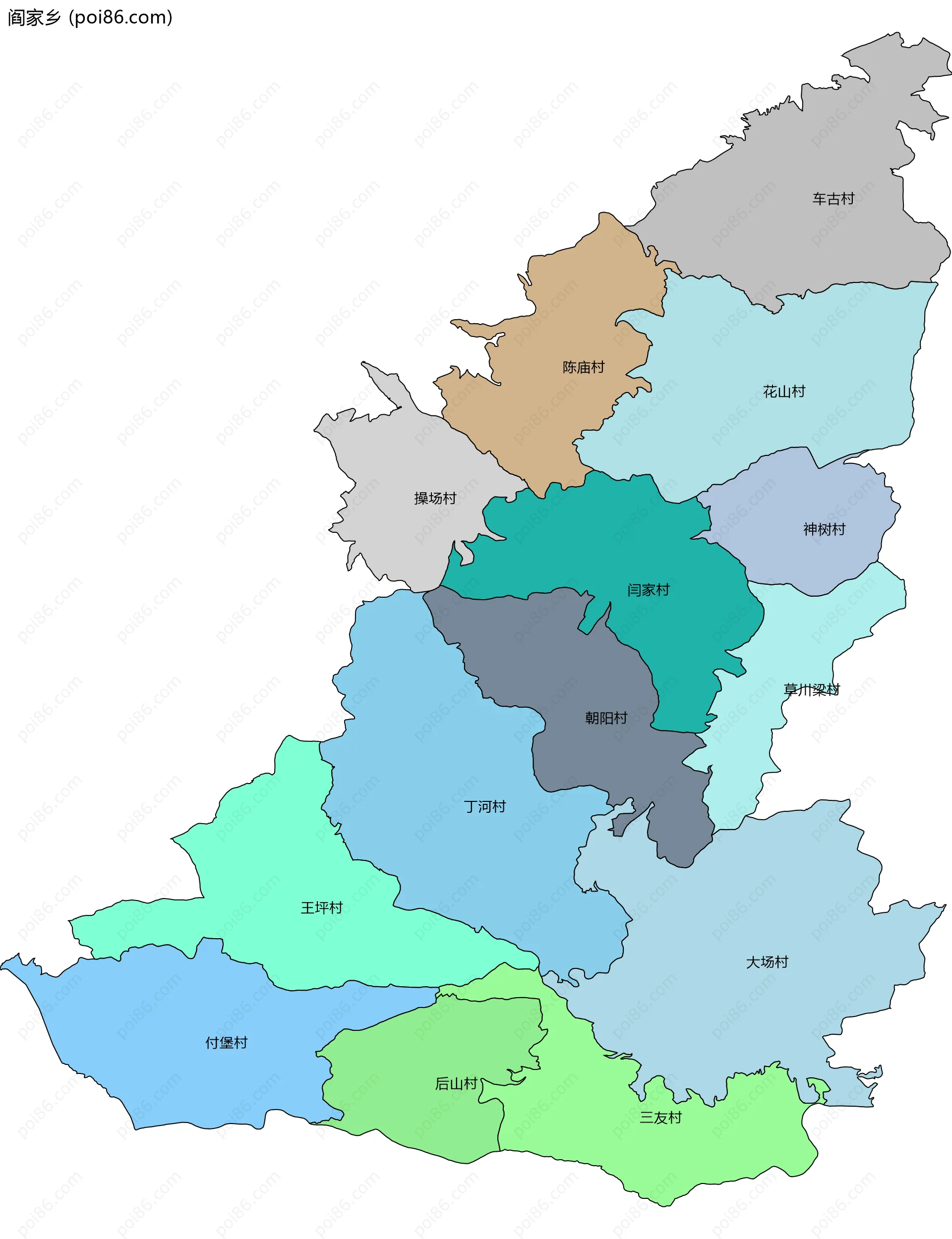 阎家乡边界地图(五级行政区划)