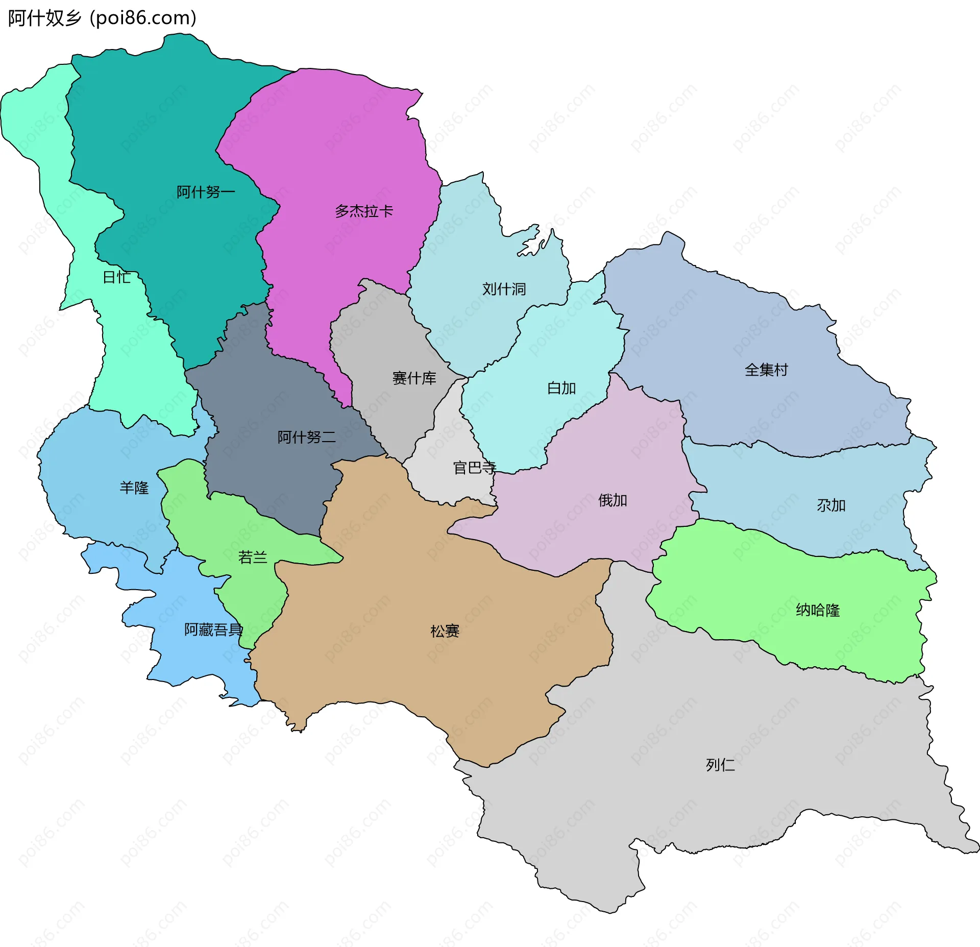 阿什奴乡边界地图(五级行政区划)