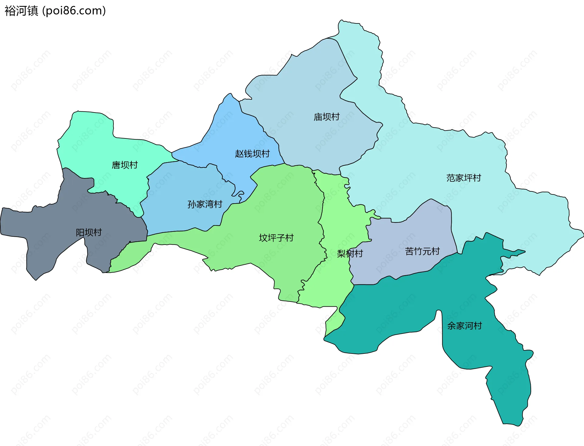 裕河镇边界地图(五级行政区划)
