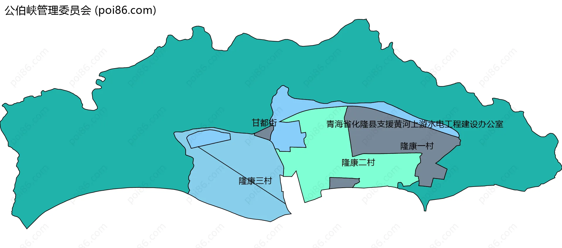 公伯峡管理委员会边界地图(五级行政区划)
