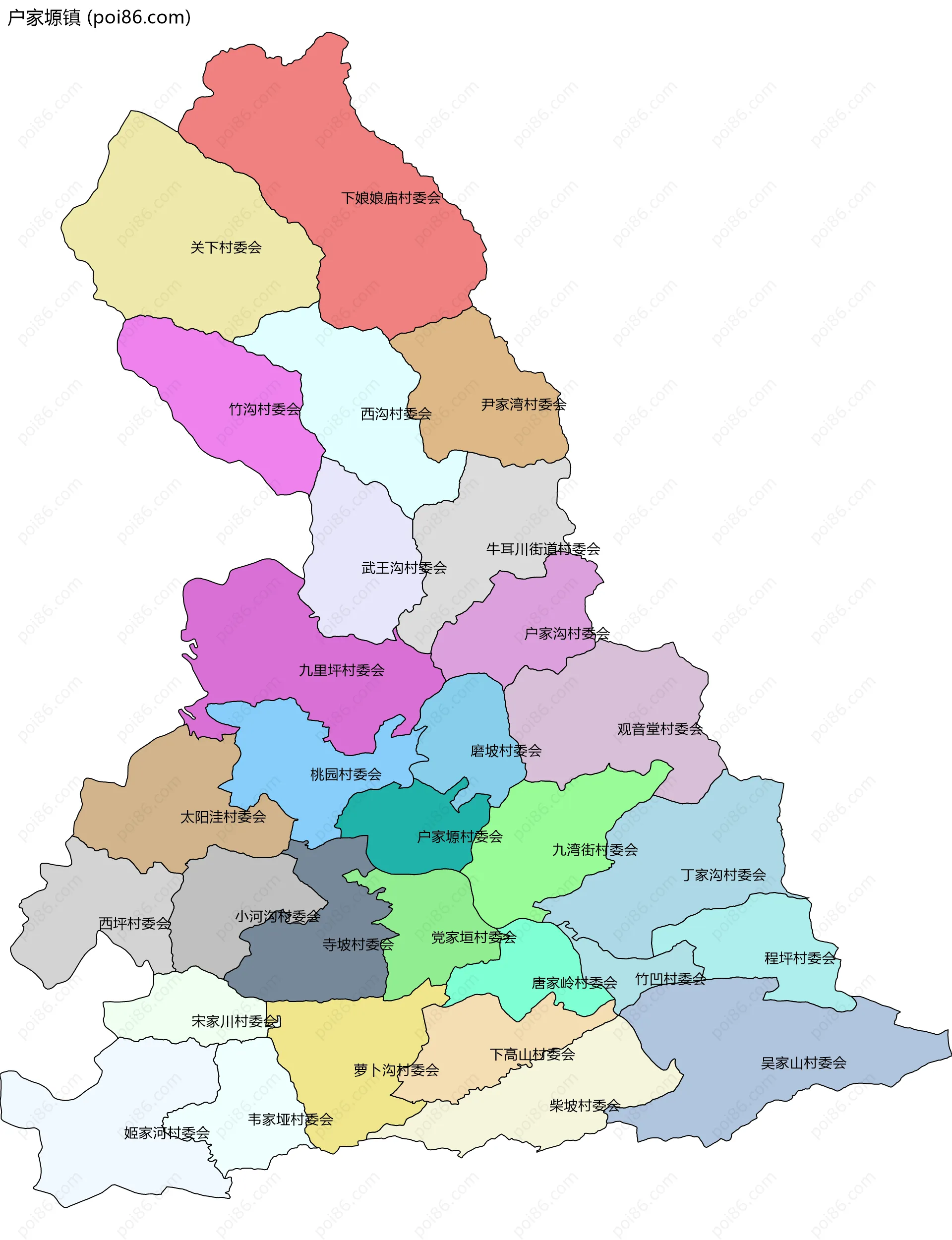 户家塬镇边界地图(五级行政区划)