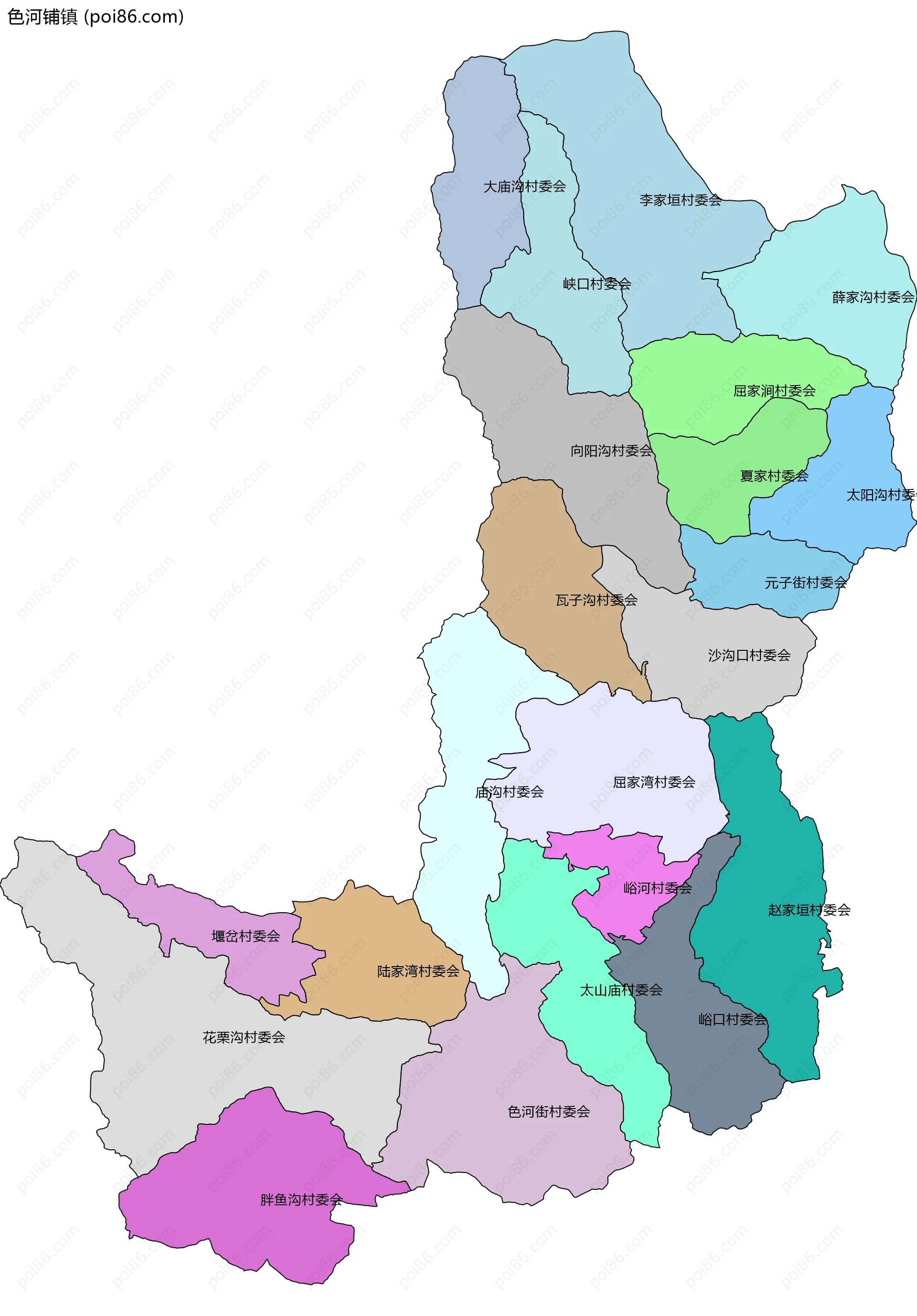 色河铺镇边界地图(五级行政区划)