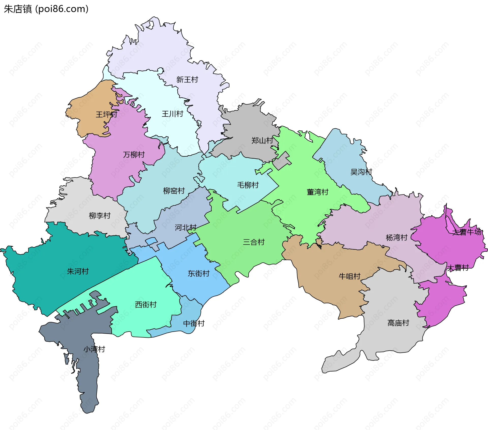 朱店镇边界地图(五级行政区划)