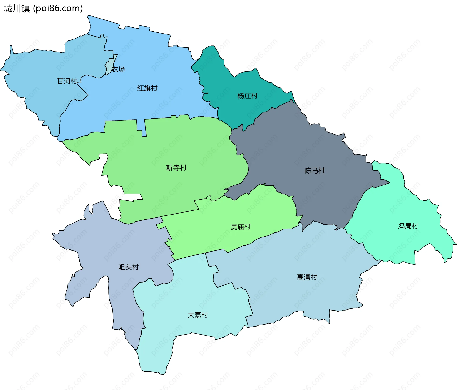 城川镇边界地图(五级行政区划)
